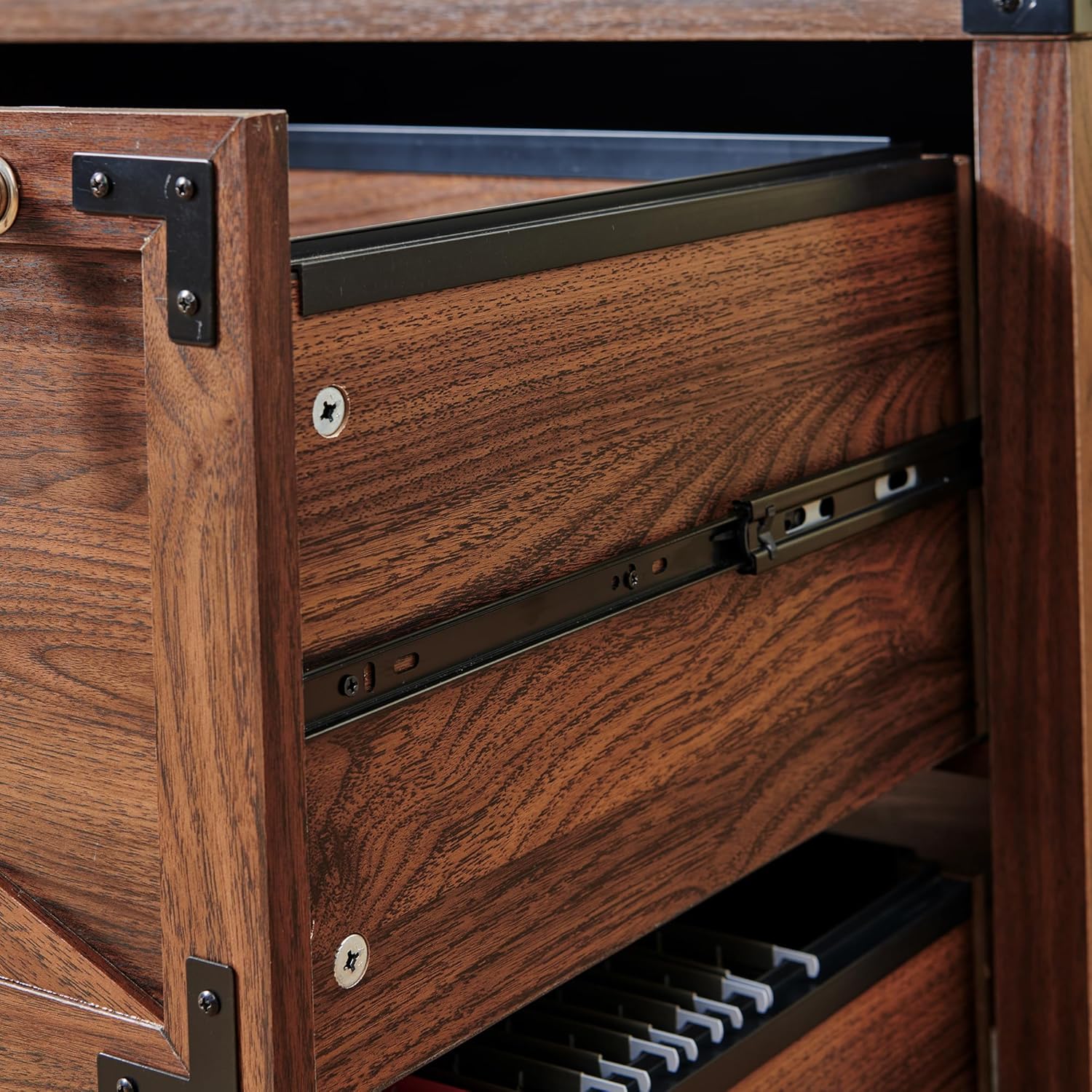 Two-Drawer Farmhouse Lateral File Cabinet with Lock - Brown