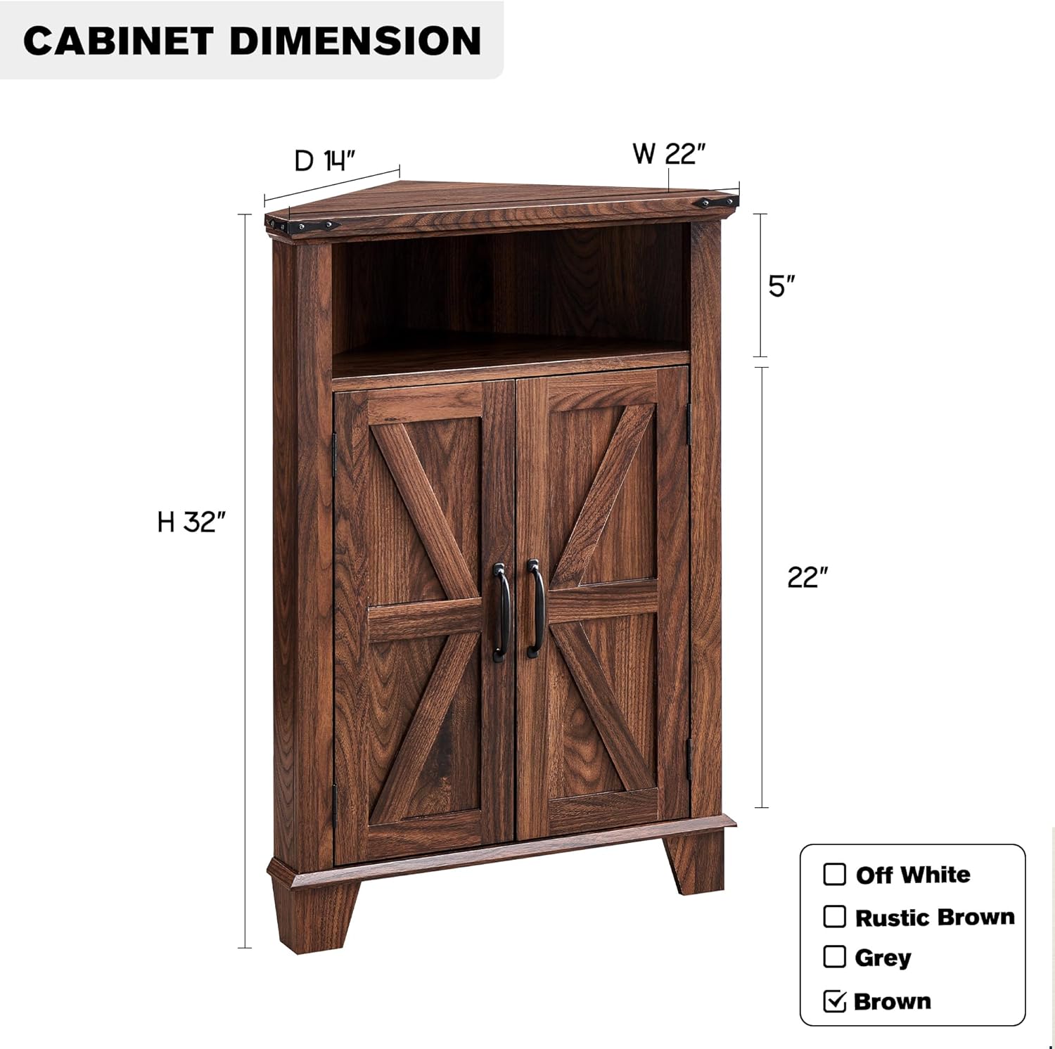 Farmhouse Corner Bathroom Cabinet with Barn Door and Adjustable Shelf