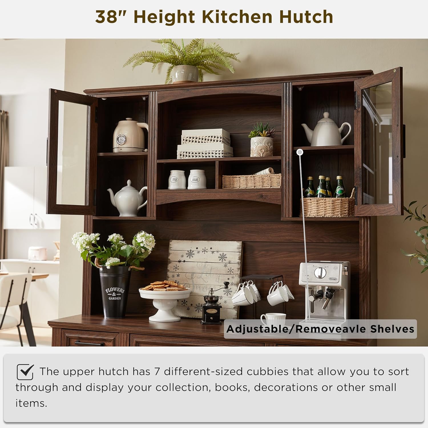 Farmhouse Computer Desk with Hutch, Charging Station and Storage