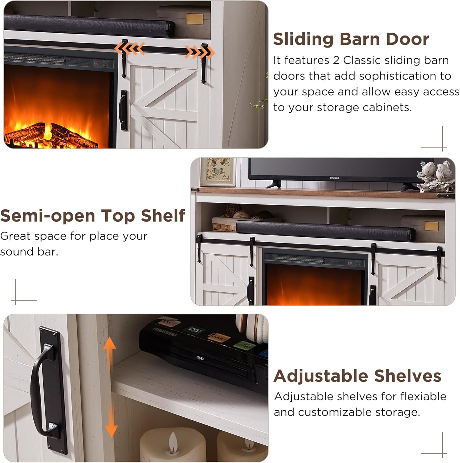 OKD Fireplace TV Stand for 65+ Inch TV, Farmhouse Style