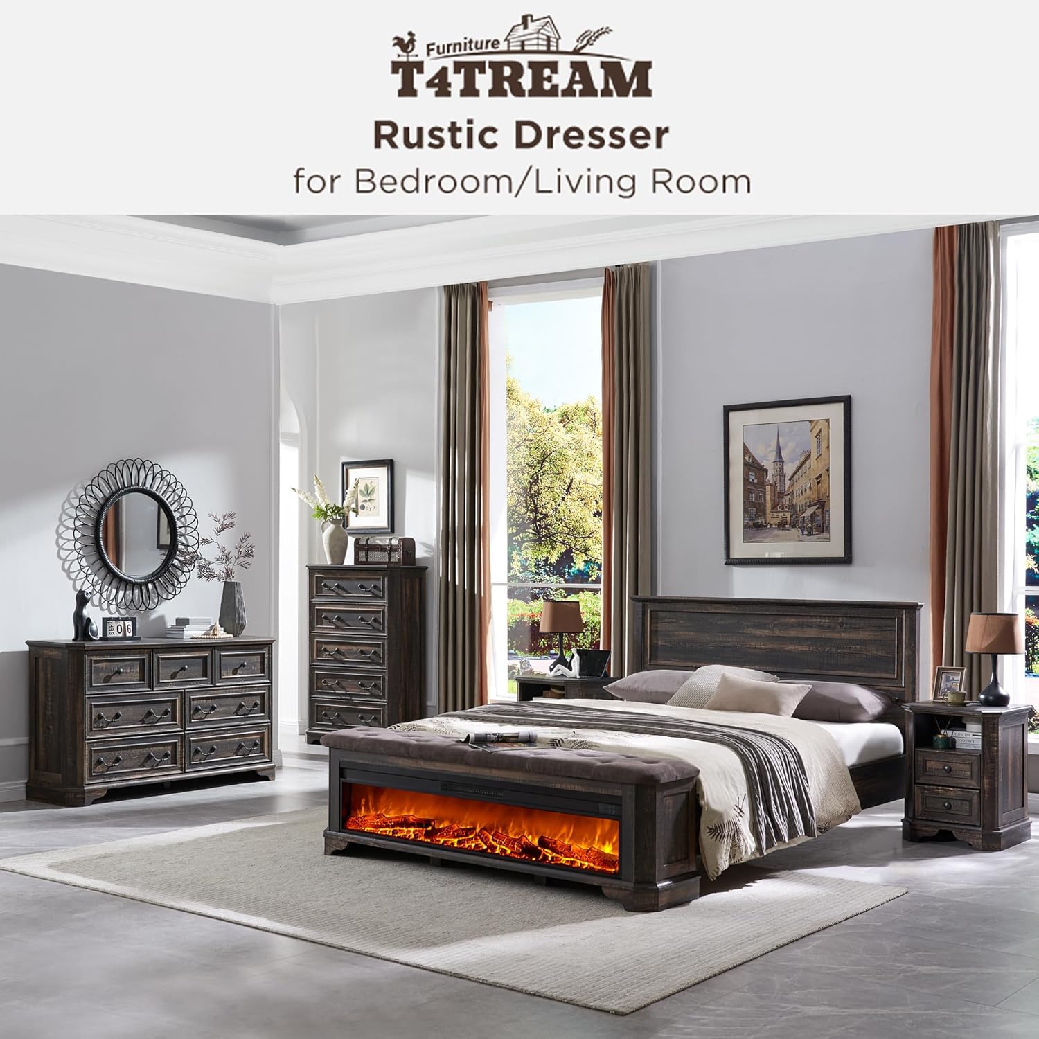 Farmhouse 5-Drawer Dresser: Rustic Wood Chest for Bedroom Storage