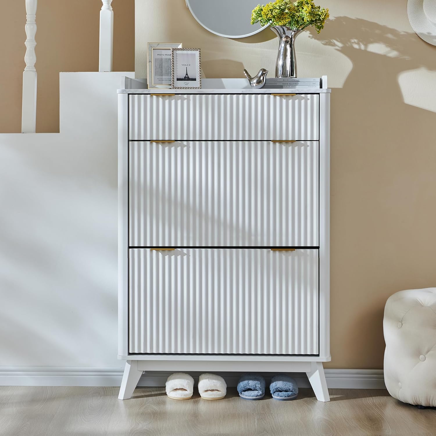 T4TREAM Fluted Shoe Storage Cabinet: 48" Tall Narrow Organizer
