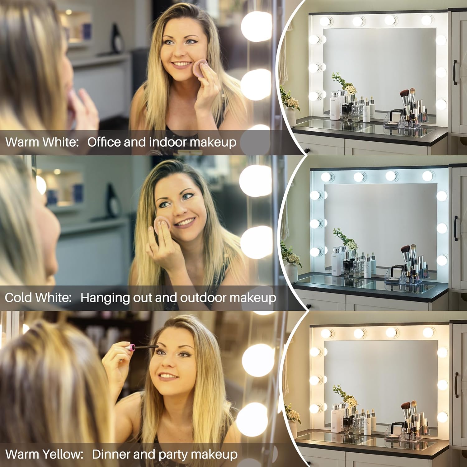 Farmhouse Style Vanity Makeup Desk with Lighted Mirror & Charging