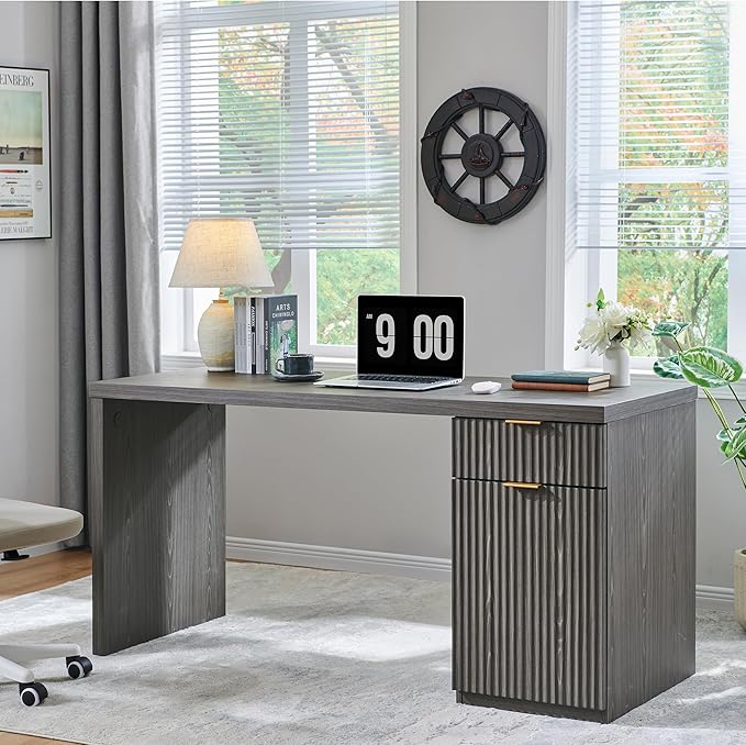 Modern 60" Executive Desk with Storage Cabinet and Drawer