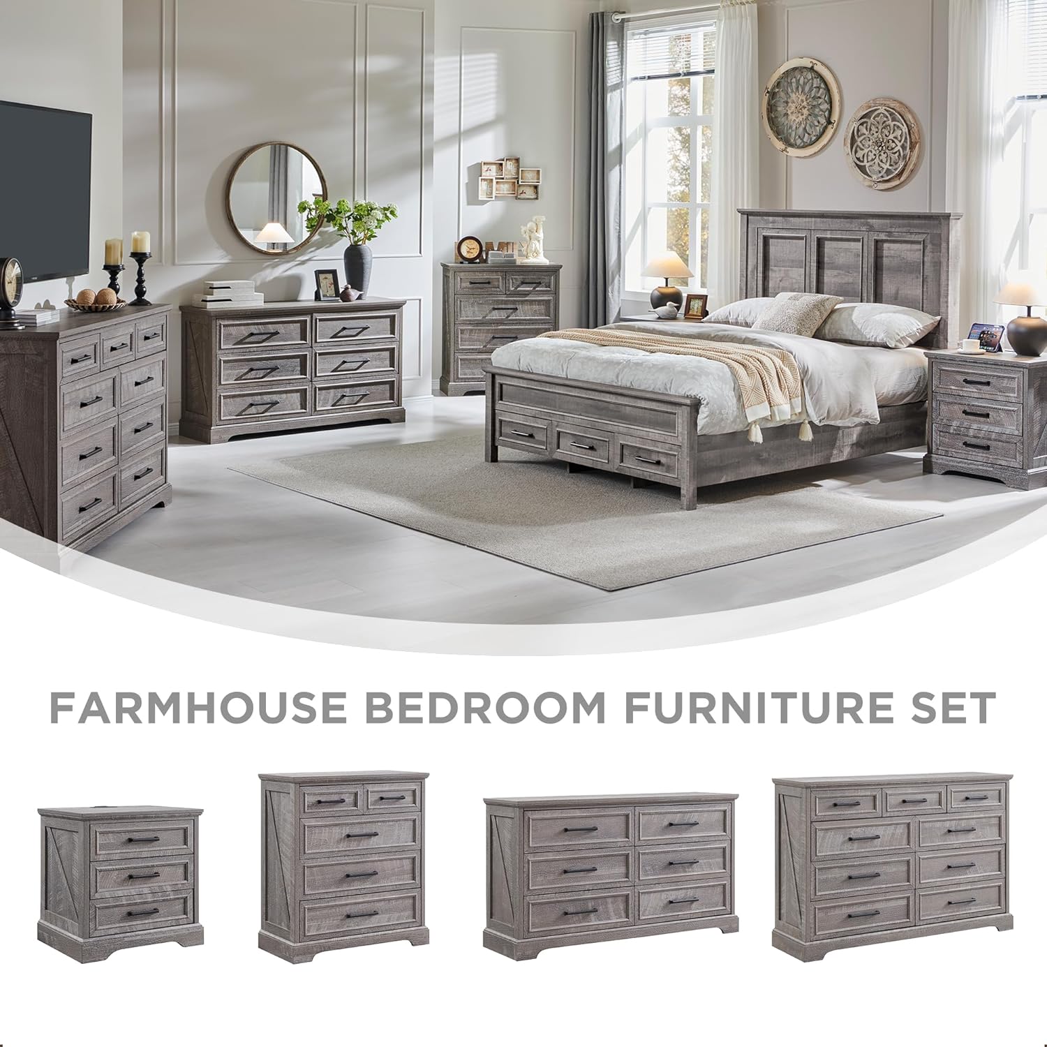 Rustic Grey Farmhouse 5-Drawer Dresser | Bedroom Storage Organizer
