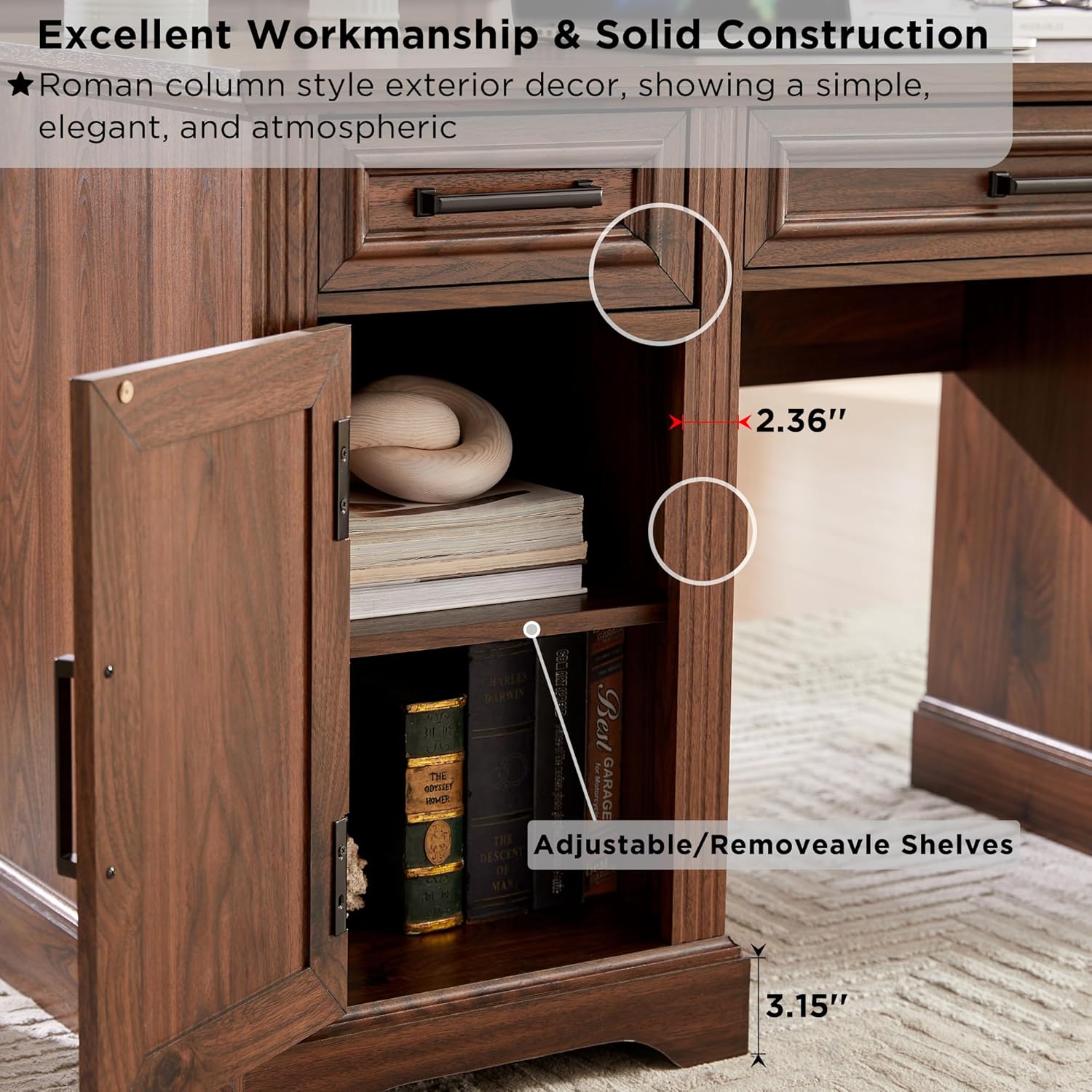 Farmhouse Computer Desk with Hutch, Charging Station and Storage