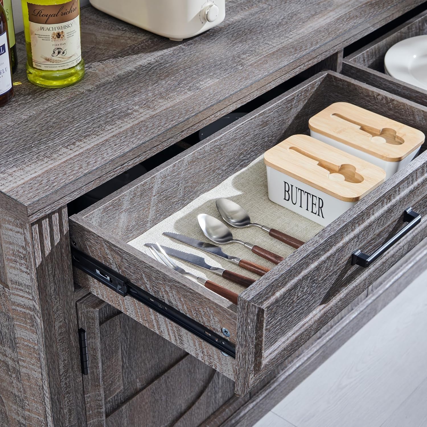 Modern 55-Inch Dark Grey Buffet, Coffee, and Wine Bar Cabinet