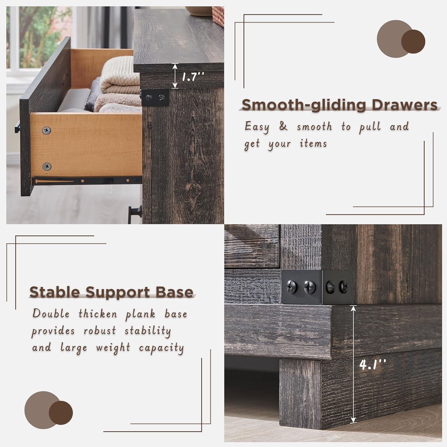 Farmhouse 5-Drawer Dresser: Rustic Wood Tall Chest for Bedroom