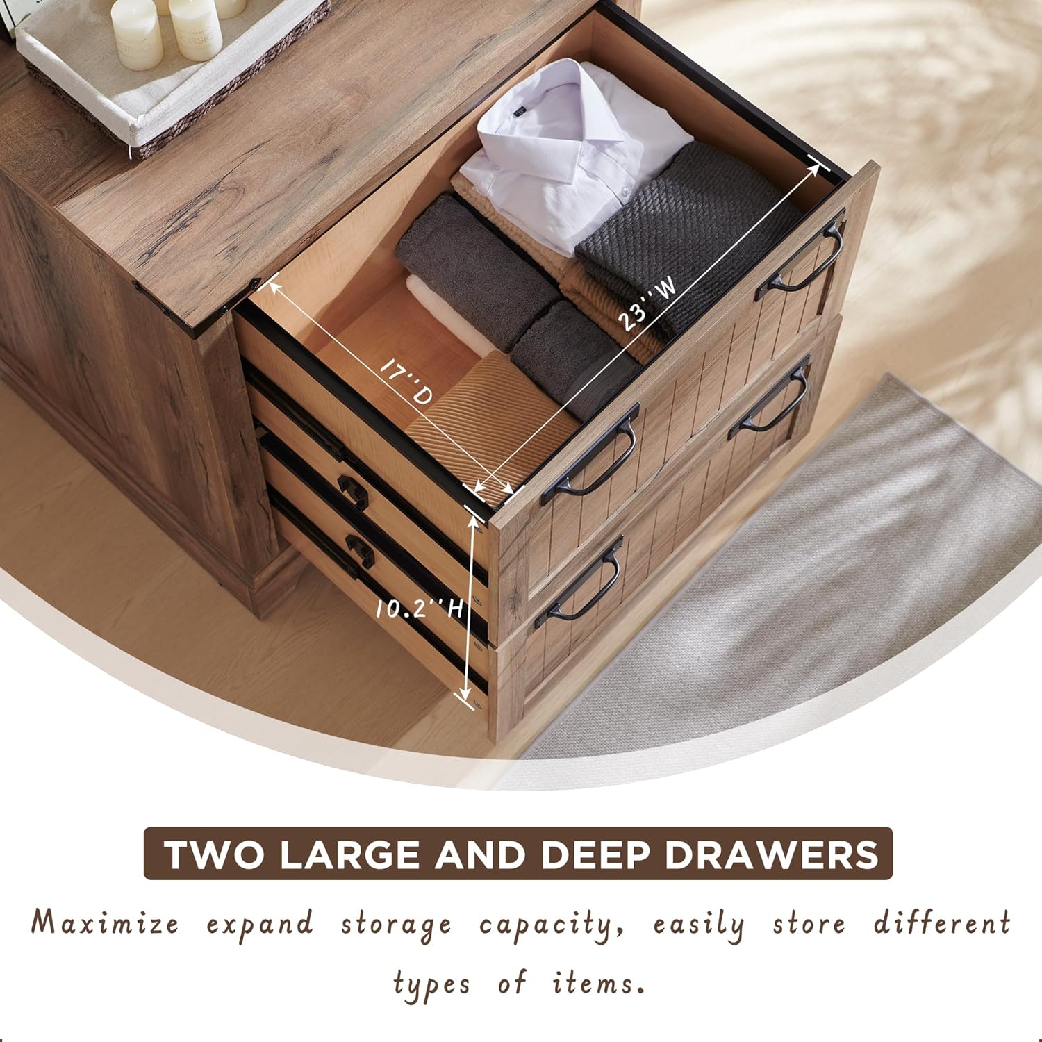 RedLemon Farmhouse 2-Drawer Filing Cabinet - Rustic Oak Finish