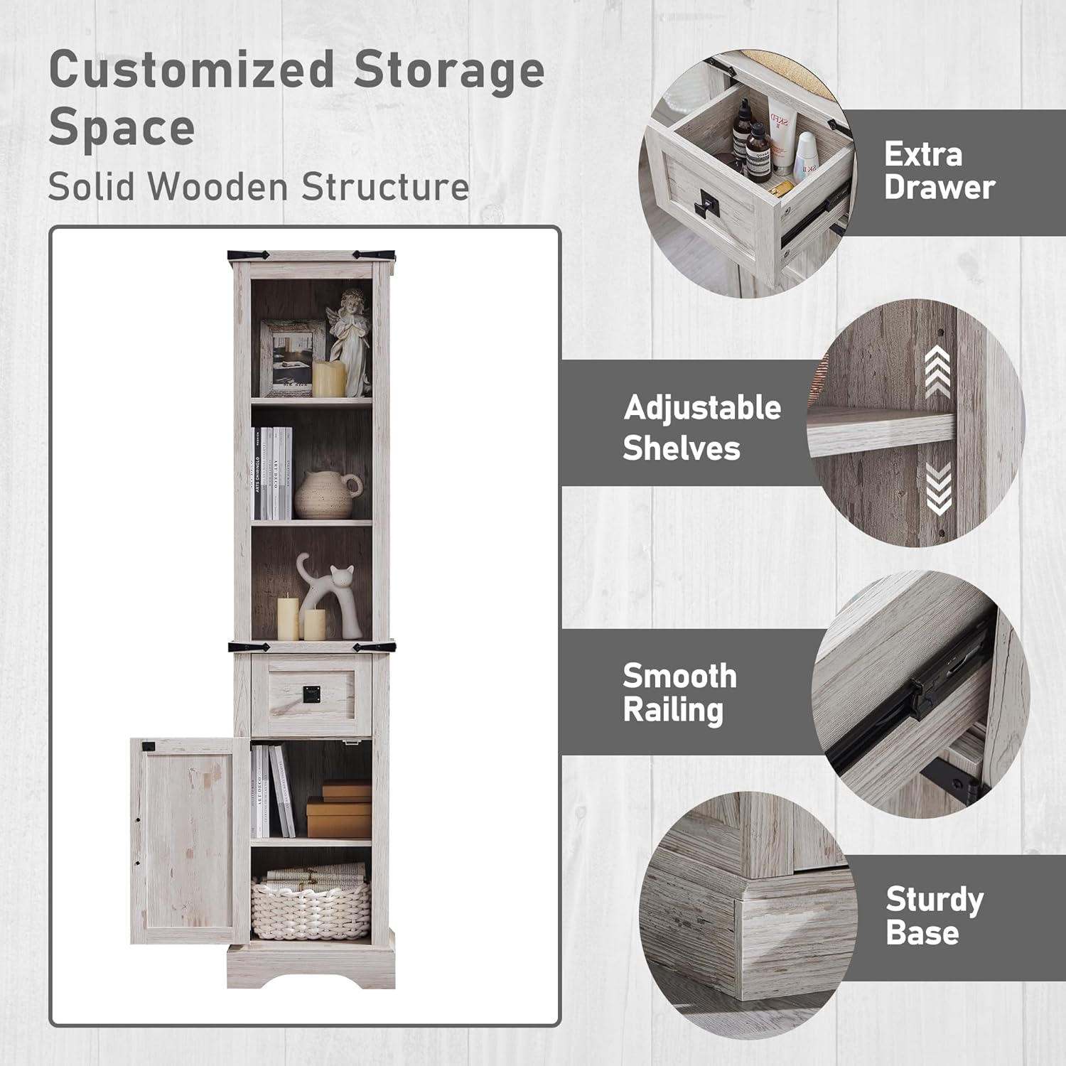 Farmhouse Bathroom Storage Cabinet with Adjustable Shelves and Drawer