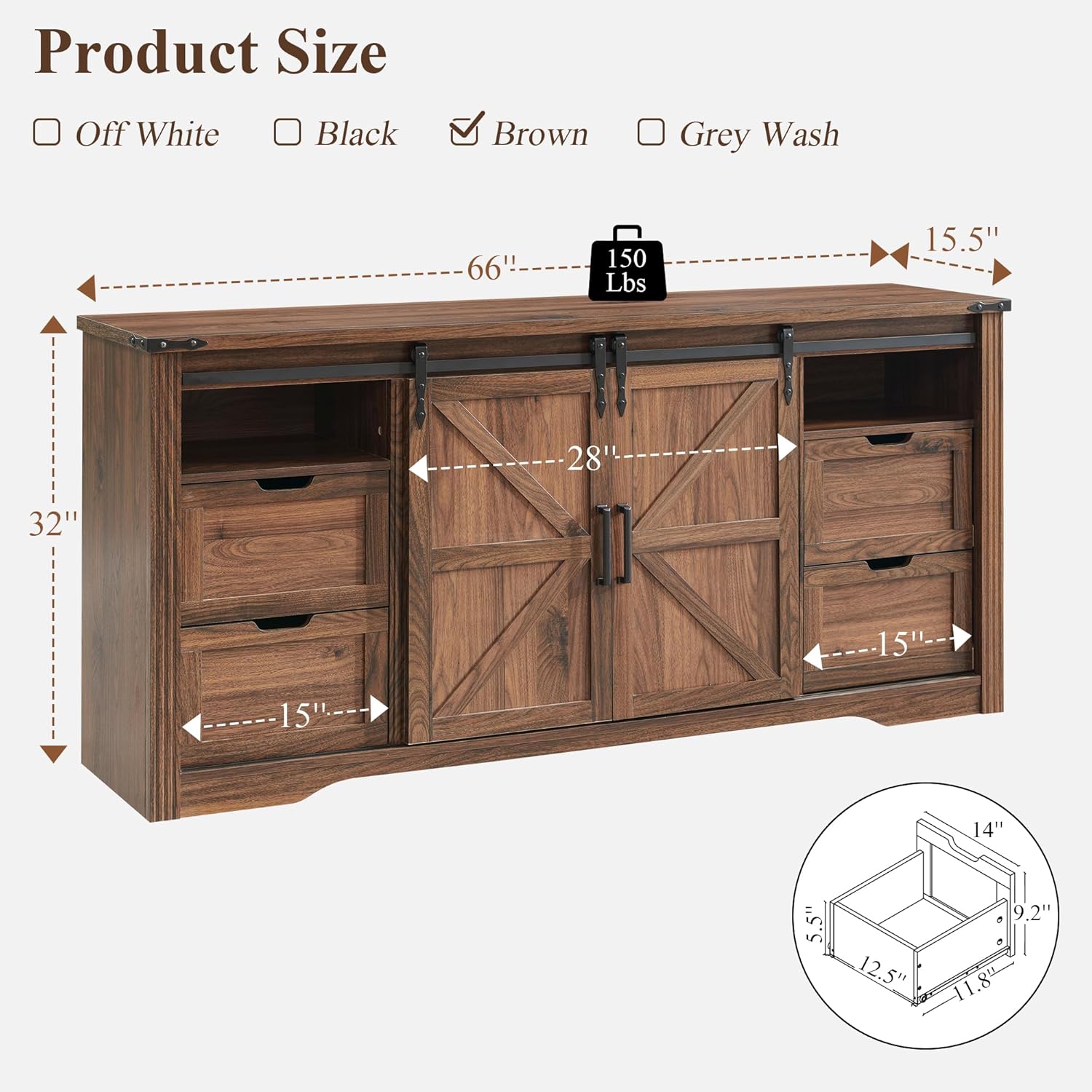 Farmhouse TV Stand with Sliding Barn Door, Rustic Media Console