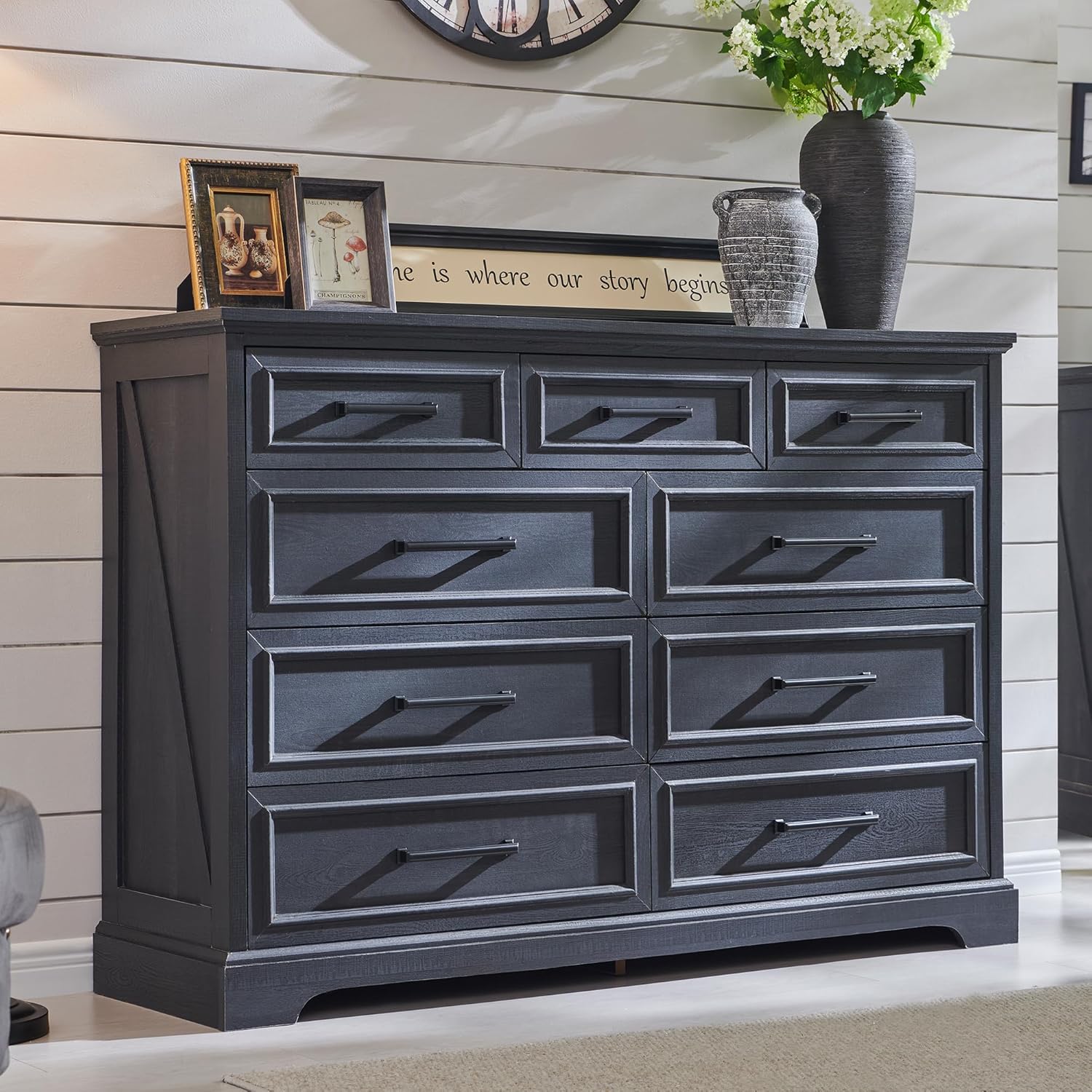 Farmhouse 9-Drawer Dresser with Roman Column - Off White