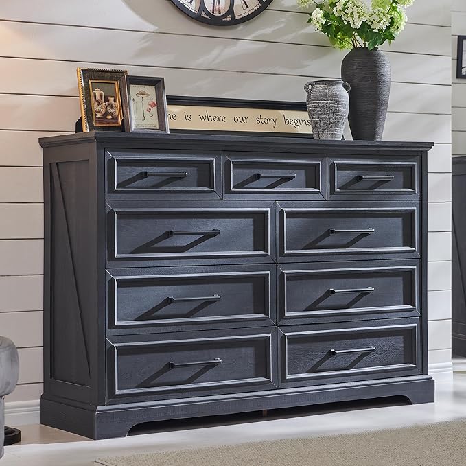 Farmhouse 9-Drawer Dresser with Roman Column - Off White