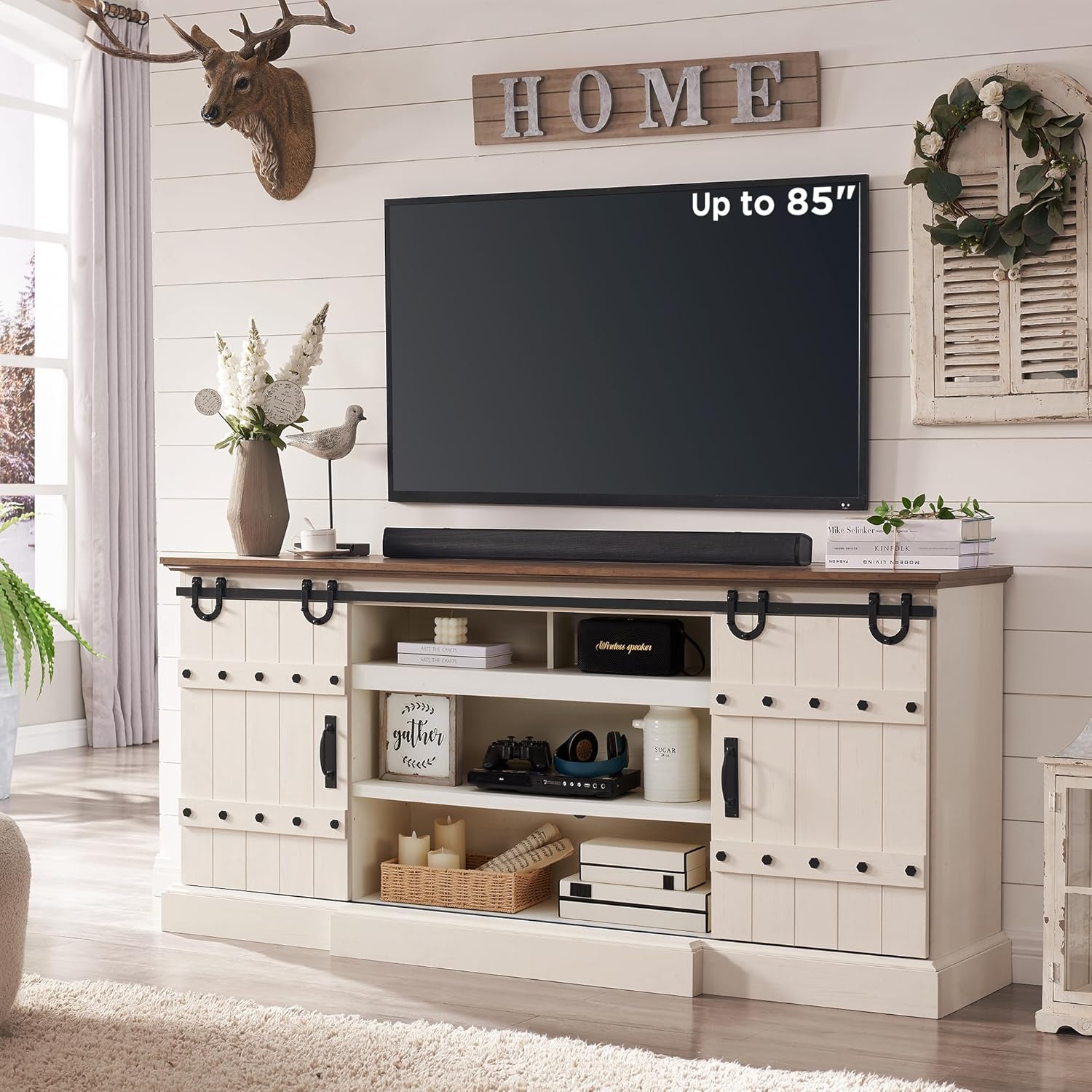 OKD 75" Rustic Farmhouse TV Stand with Sliding Barn Door