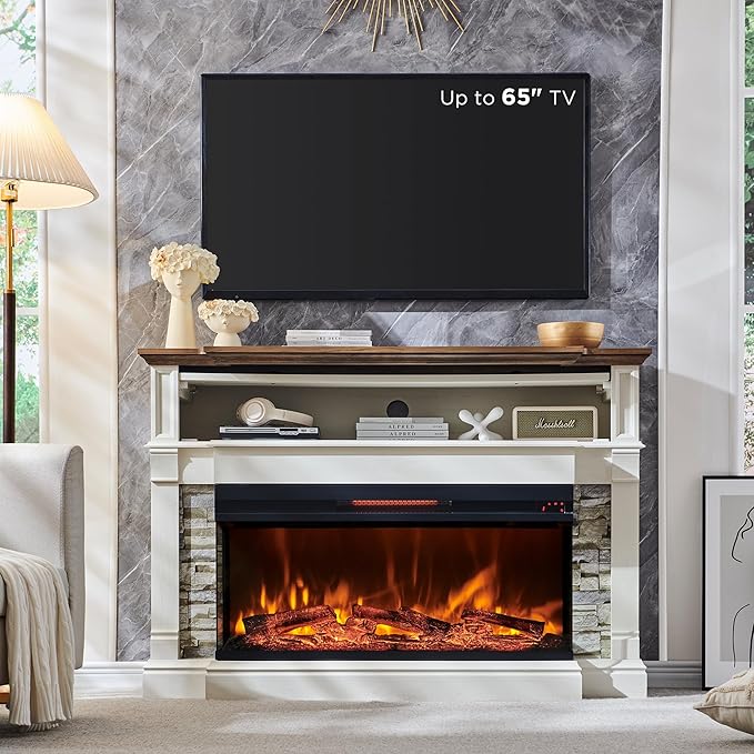 RedLemon Antique White Fireplace TV Stand for 65'' TVs