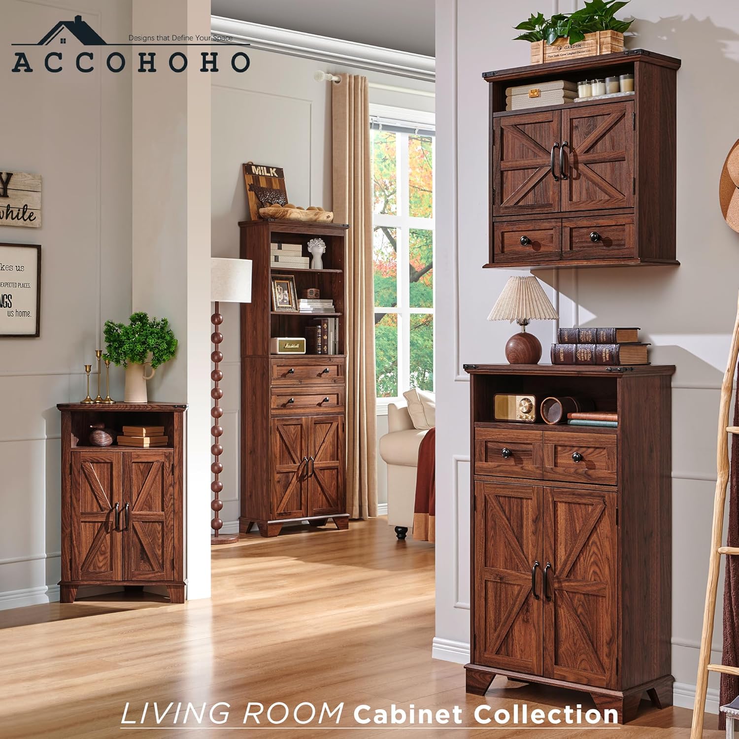 Farmhouse Corner Bathroom Cabinet with Barn Door and Adjustable Shelf