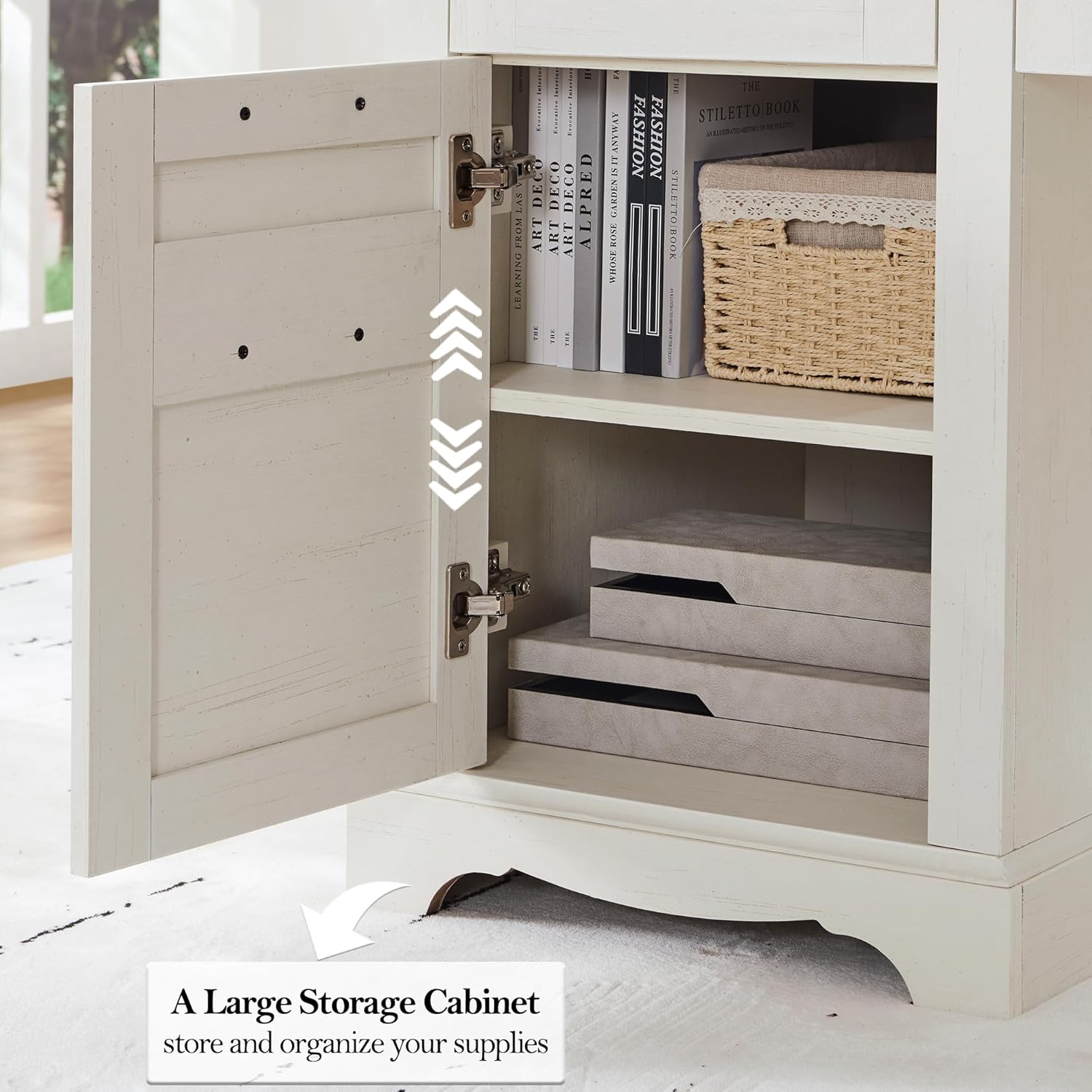 Farmhouse Executive Desk 60" with Charging Station, Antique White