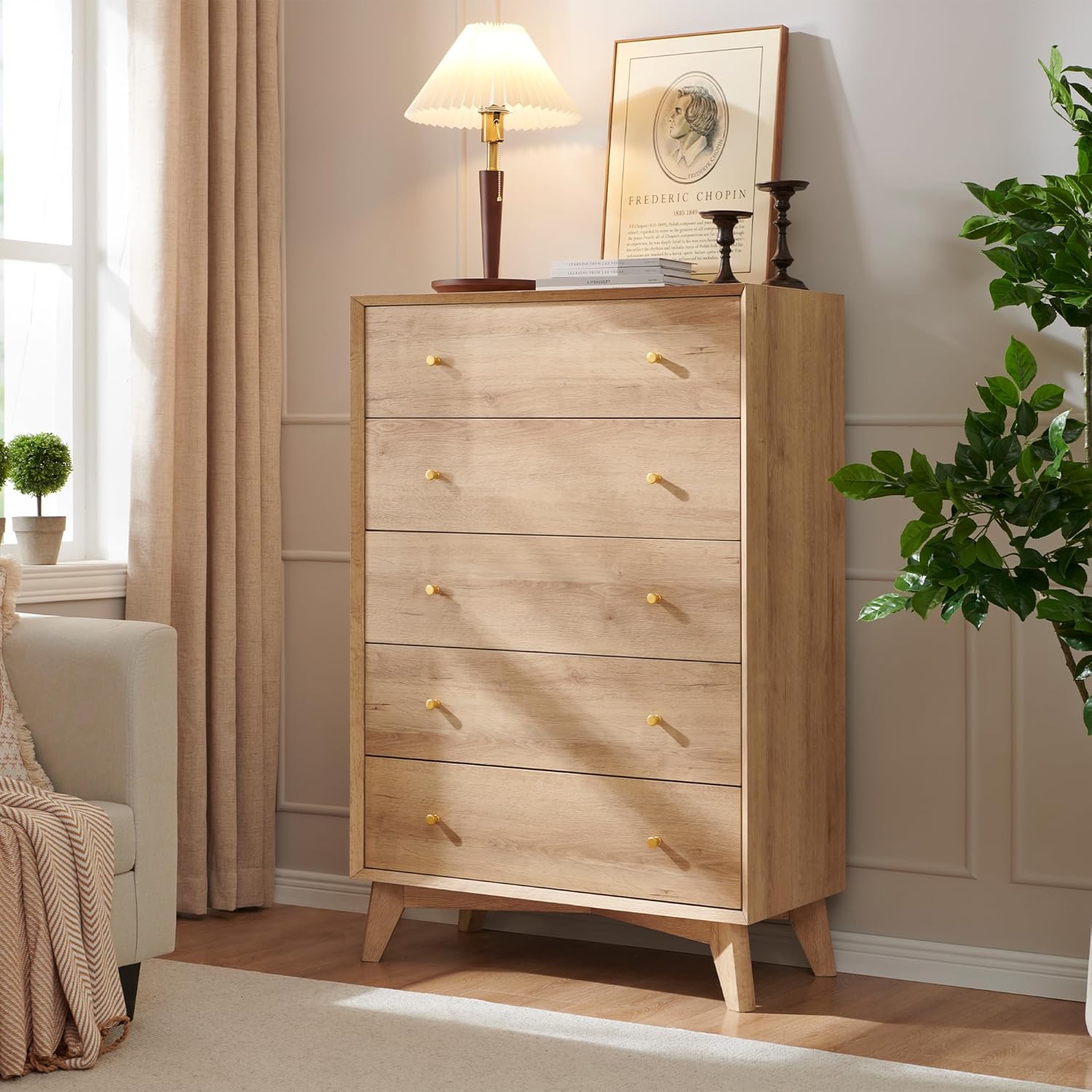 T4TREAM 5-Drawer Dresser: Mid-Century Modern Wood Storage Organizer