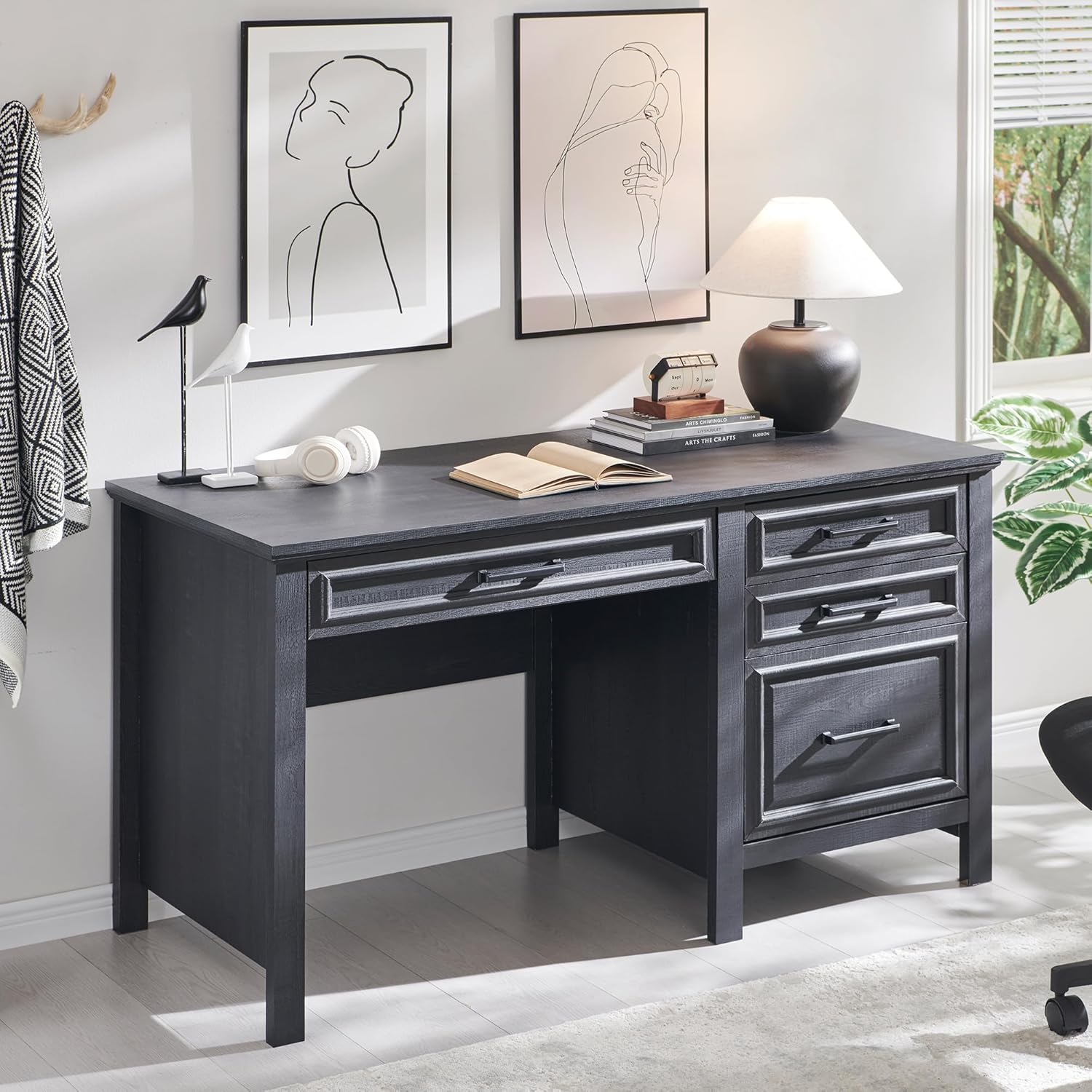 Modern Farmhouse Computer Desk with File Cabinet, Study Writing Table