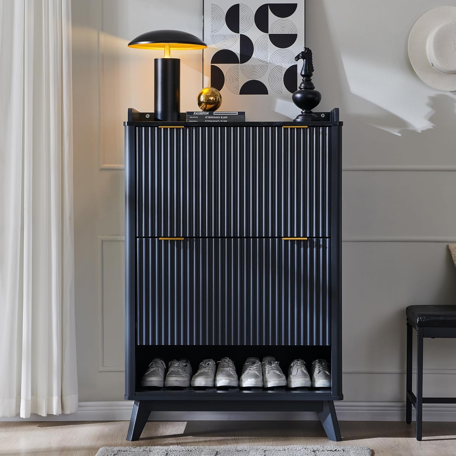 T4TREAM Fluted Shoe Storage Cabinet: Slim, Stylish Entryway Organizer
