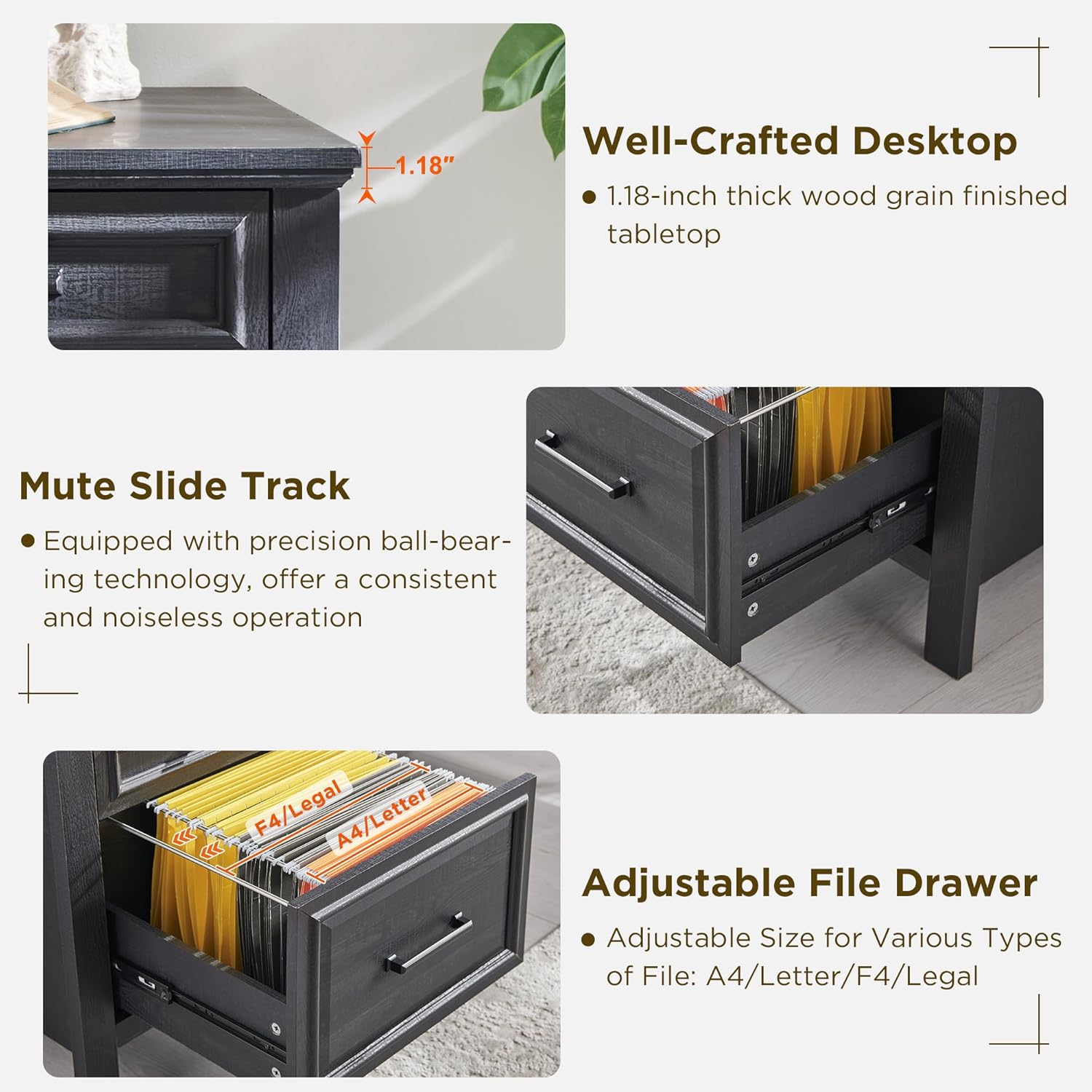 Modern Farmhouse Computer Desk with File Cabinet, Study Writing Table