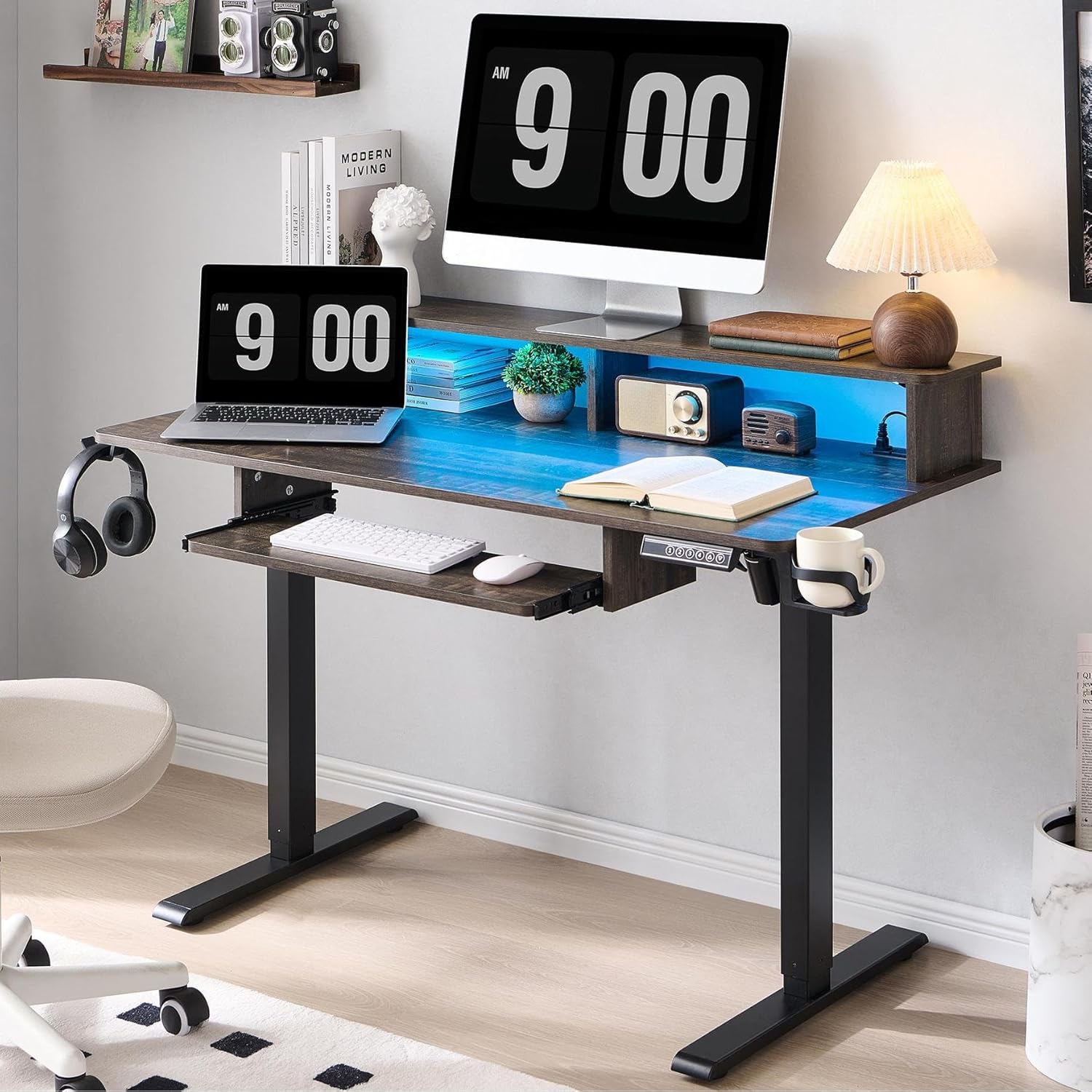 OKD 48" Electric Standing Desk with Keyboard Tray and Outlets