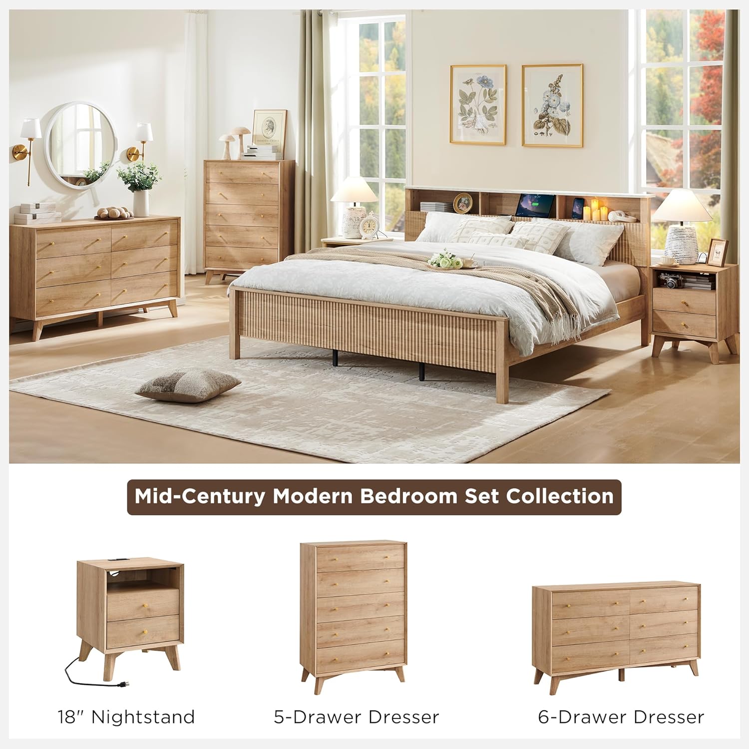 T4TREAM 5-Drawer Dresser: Mid-Century Modern Wood Storage Organizer