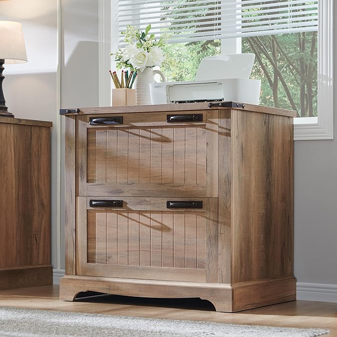 RedLemon Farmhouse 2-Drawer Filing Cabinet - Rustic Oak Finish