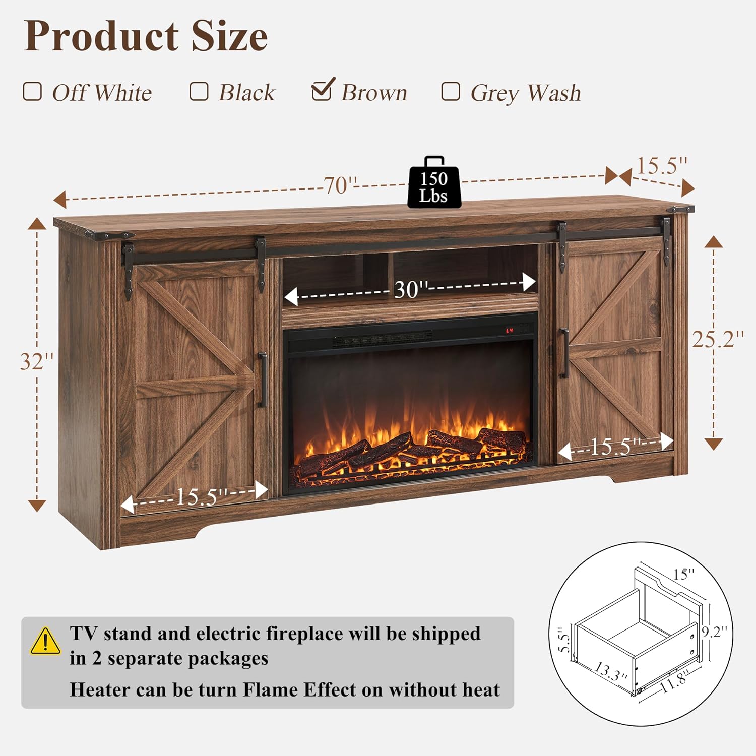 Farmhouse Fireplace TV Stand for 80 Inch TV Entertainment Center