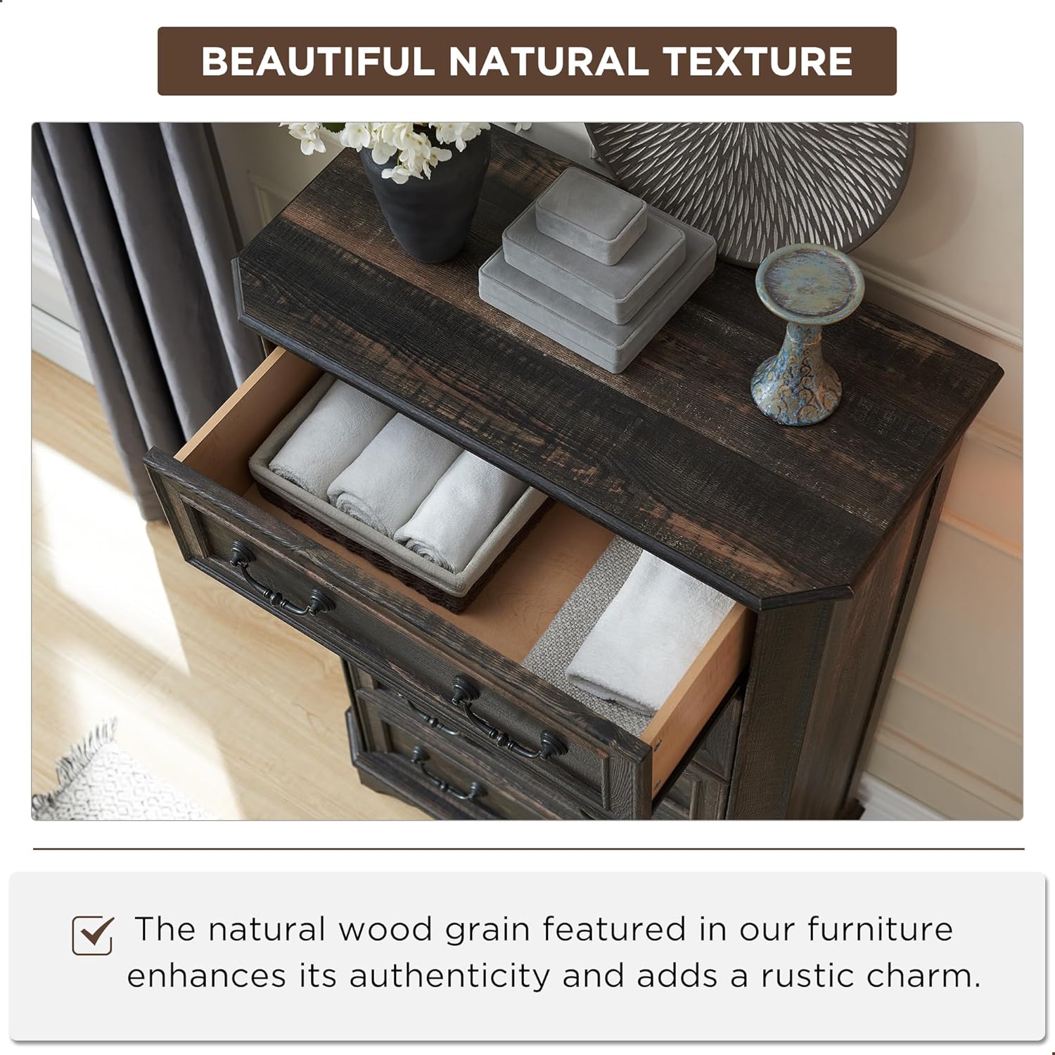 Farmhouse 5-Drawer Dresser: Rustic Wood Chest for Bedroom Storage