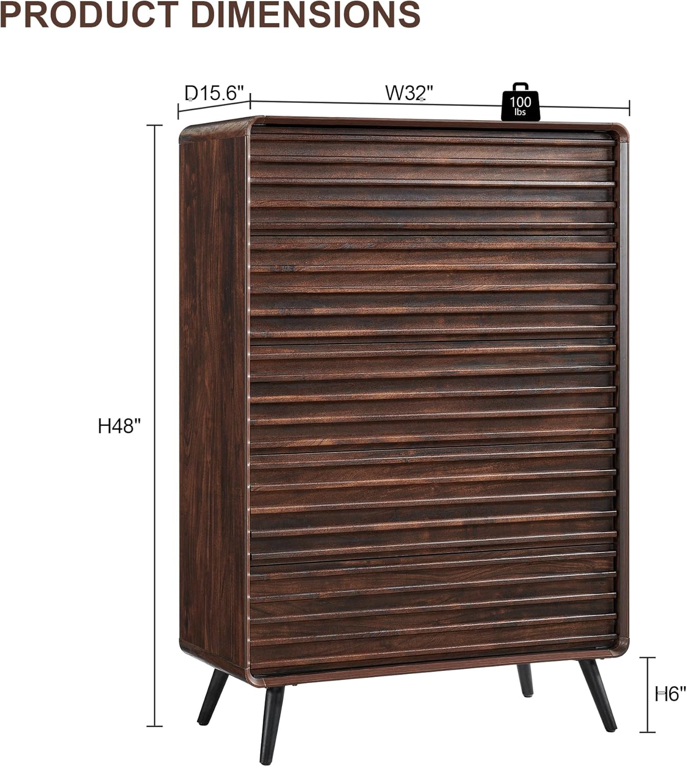 RedLemon Mid Century Modern 5 Drawer Dresser, Dark Walnut Finish