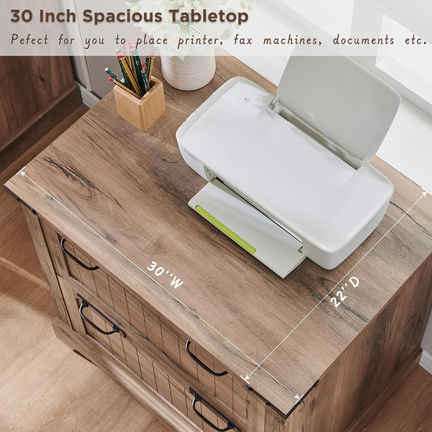 RedLemon Farmhouse 2-Drawer Filing Cabinet - Rustic Oak Finish