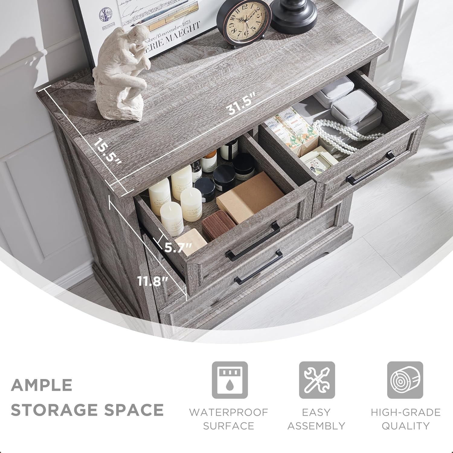 Rustic Grey Farmhouse 5-Drawer Dresser | Bedroom Storage Organizer