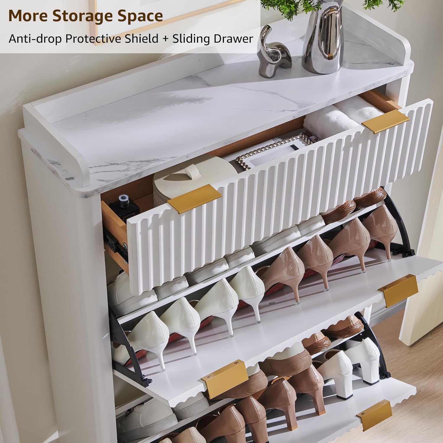 T4TREAM Fluted Shoe Storage Cabinet: 48" Tall Narrow Organizer