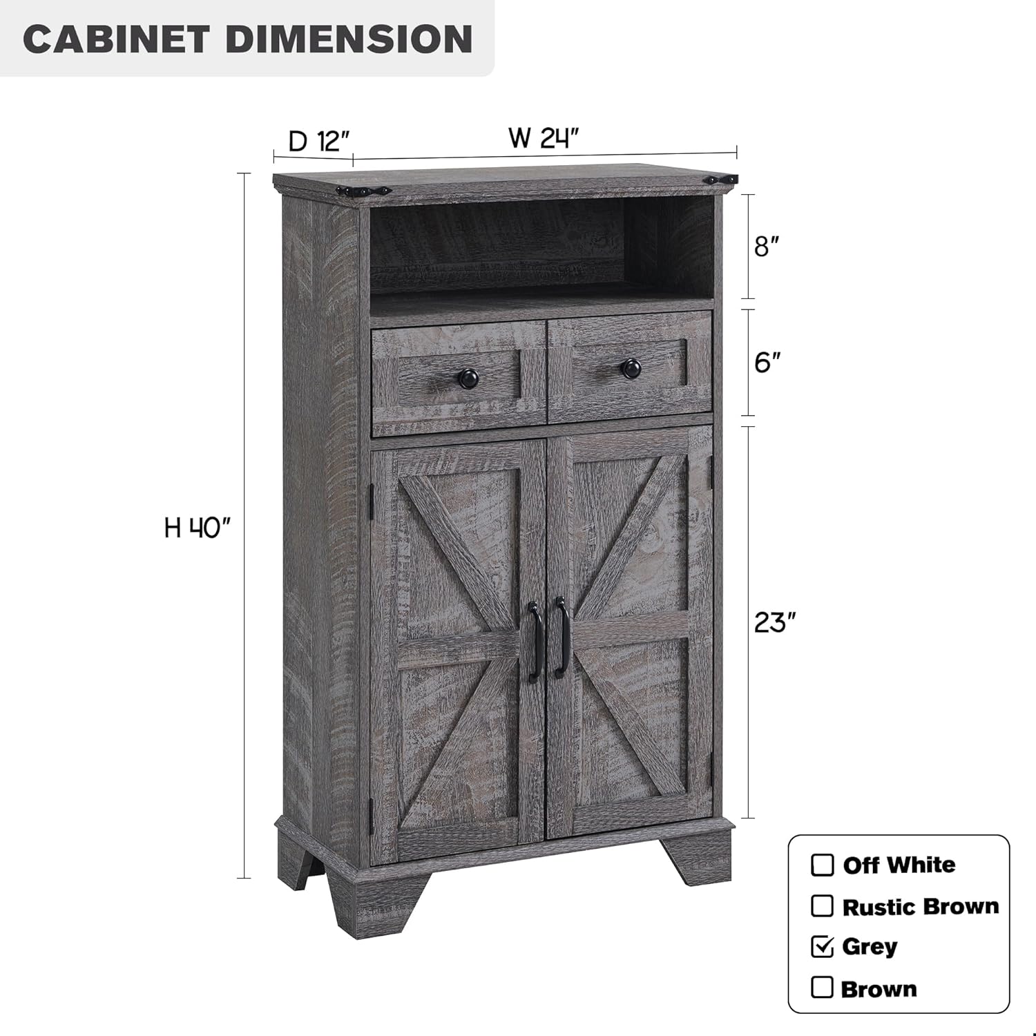 Farmhouse Bathroom Floor Cabinet with Drawer and Barn Doors - Grey