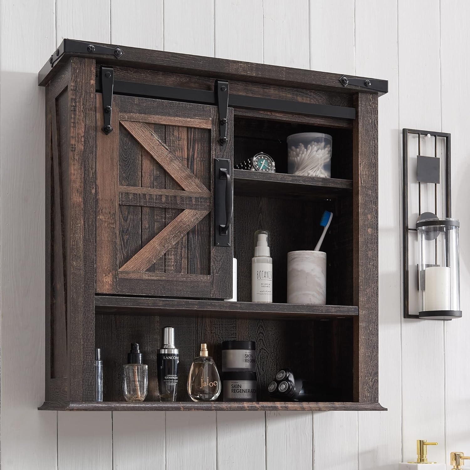 OKD Farmhouse Bathroom Wall Cabinet with Sliding Barn Door