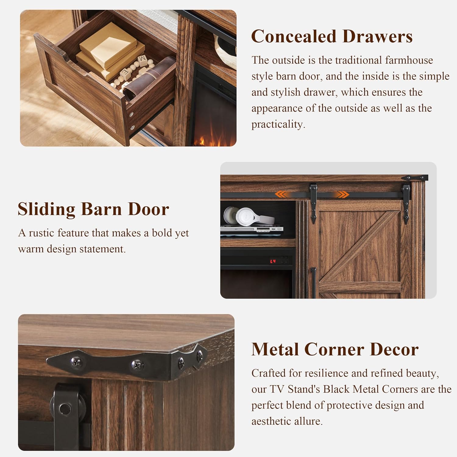 Farmhouse Fireplace TV Stand for 80 Inch TV Entertainment Center