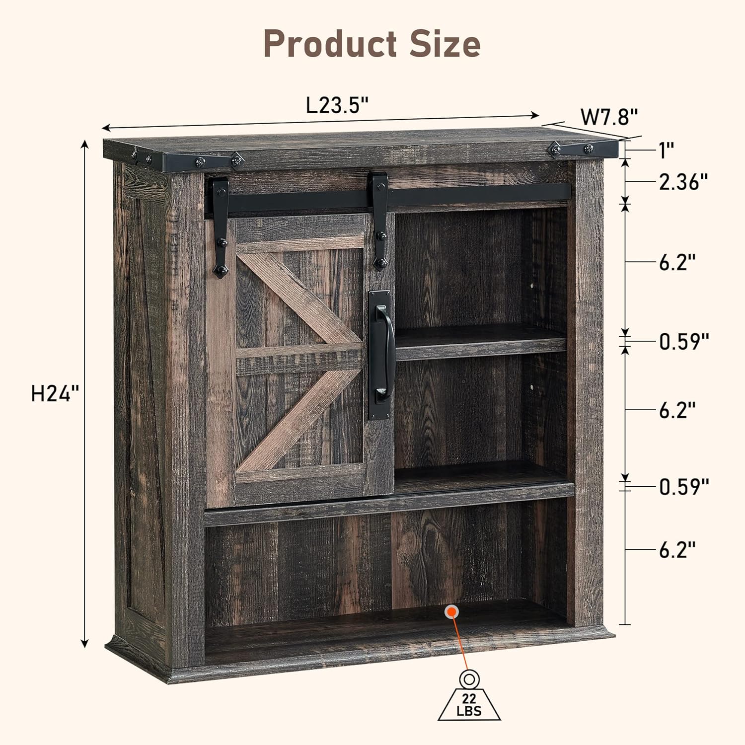 OKD Farmhouse Bathroom Wall Cabinet with Sliding Barn Door