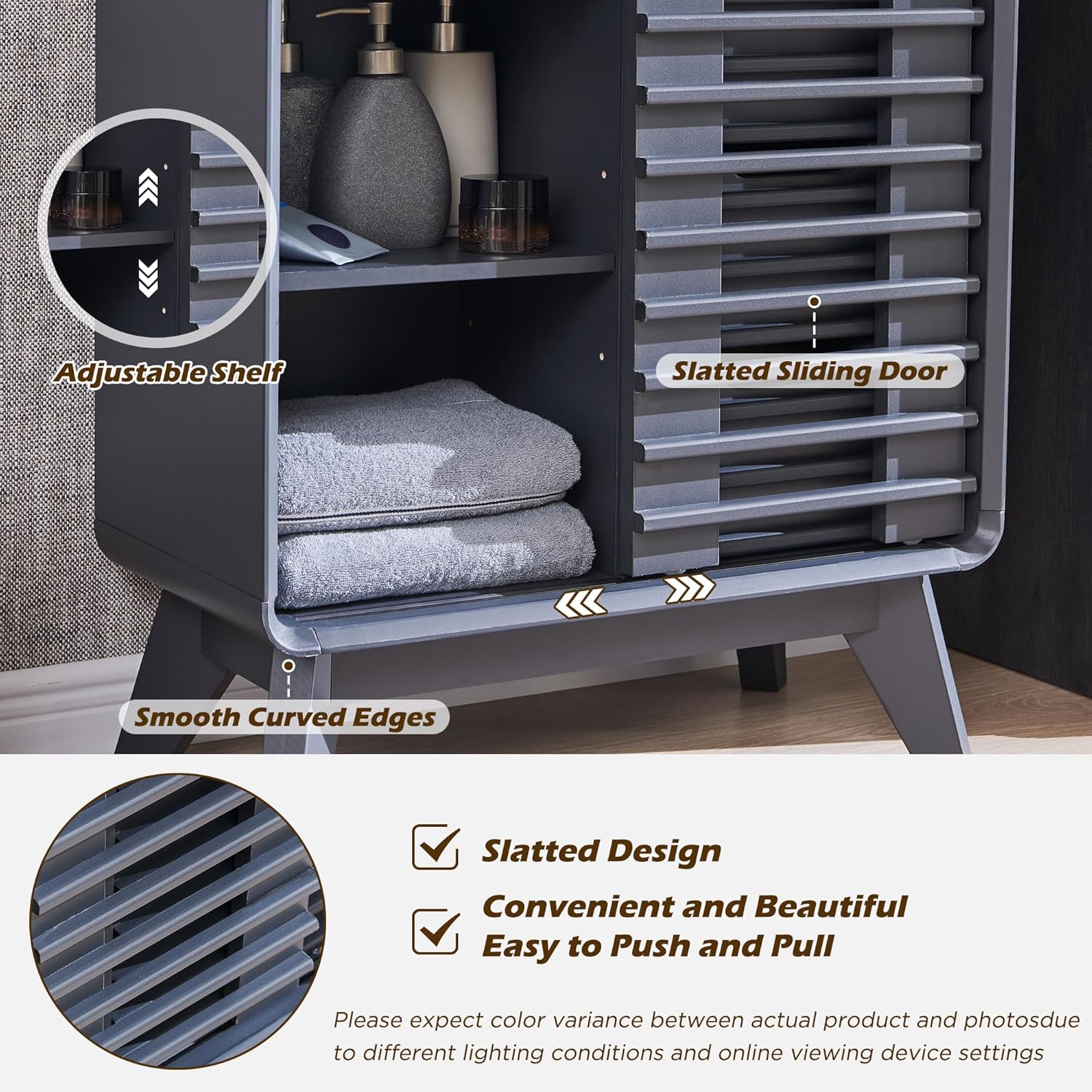 RedLemon Dark Grey Small Mid-Century Bathroom Cabinet with Sliding Drawers