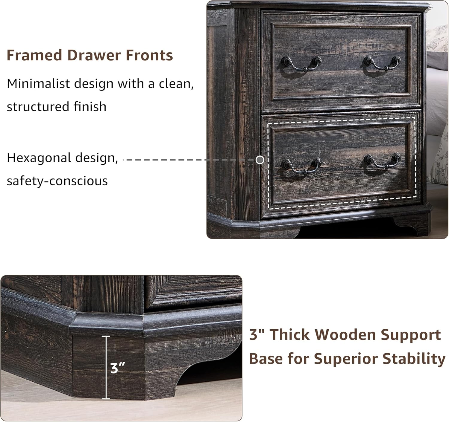 T4TREAM Rustic Oak 2-Drawer File Cabinet with Extended Desktop
