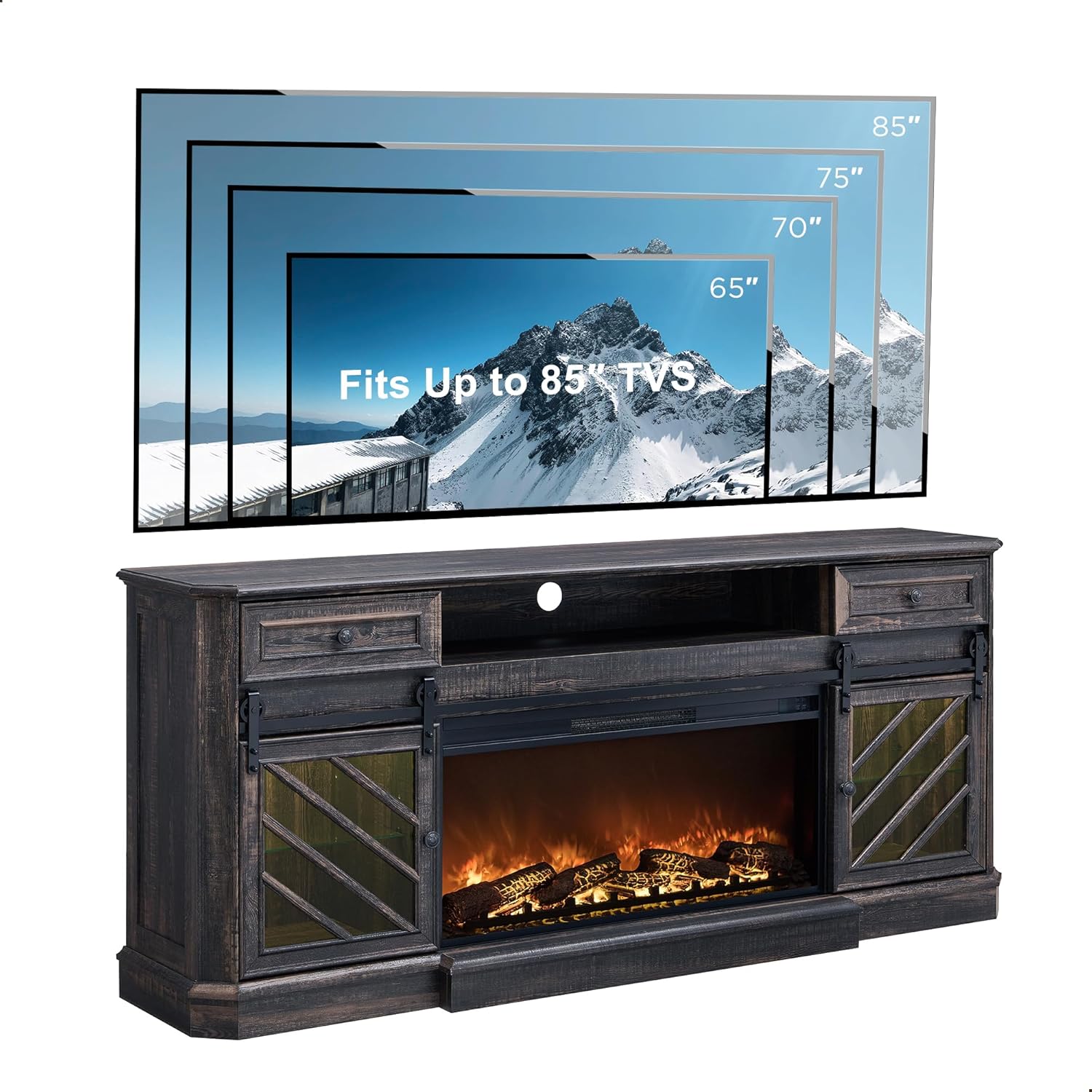 75" Rustic Oak Fireplace TV Stand for 85 Inch TV