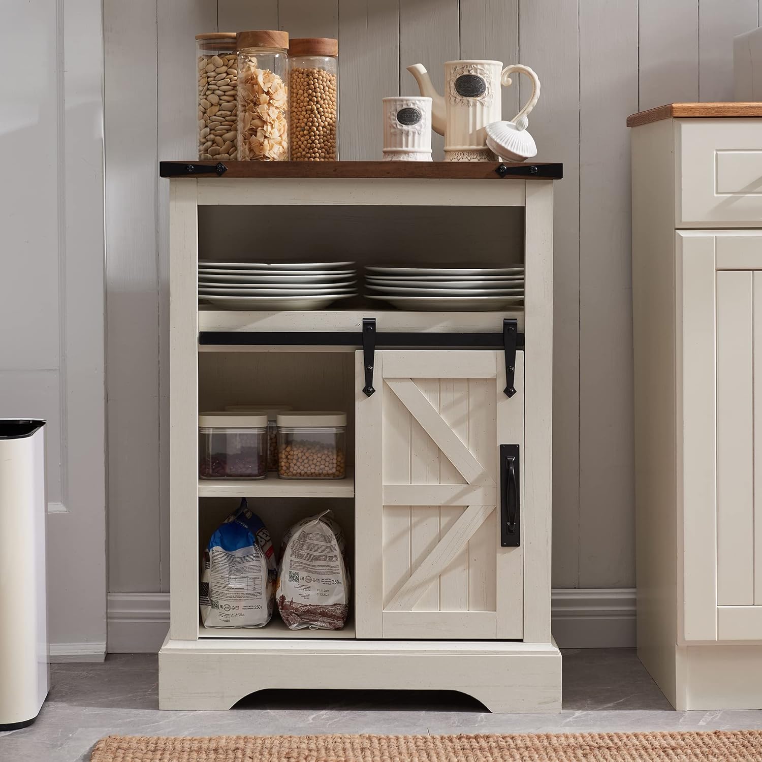 OKD Farmhouse Bathroom Floor Cabinet with Sliding Barn Door & Drawers
