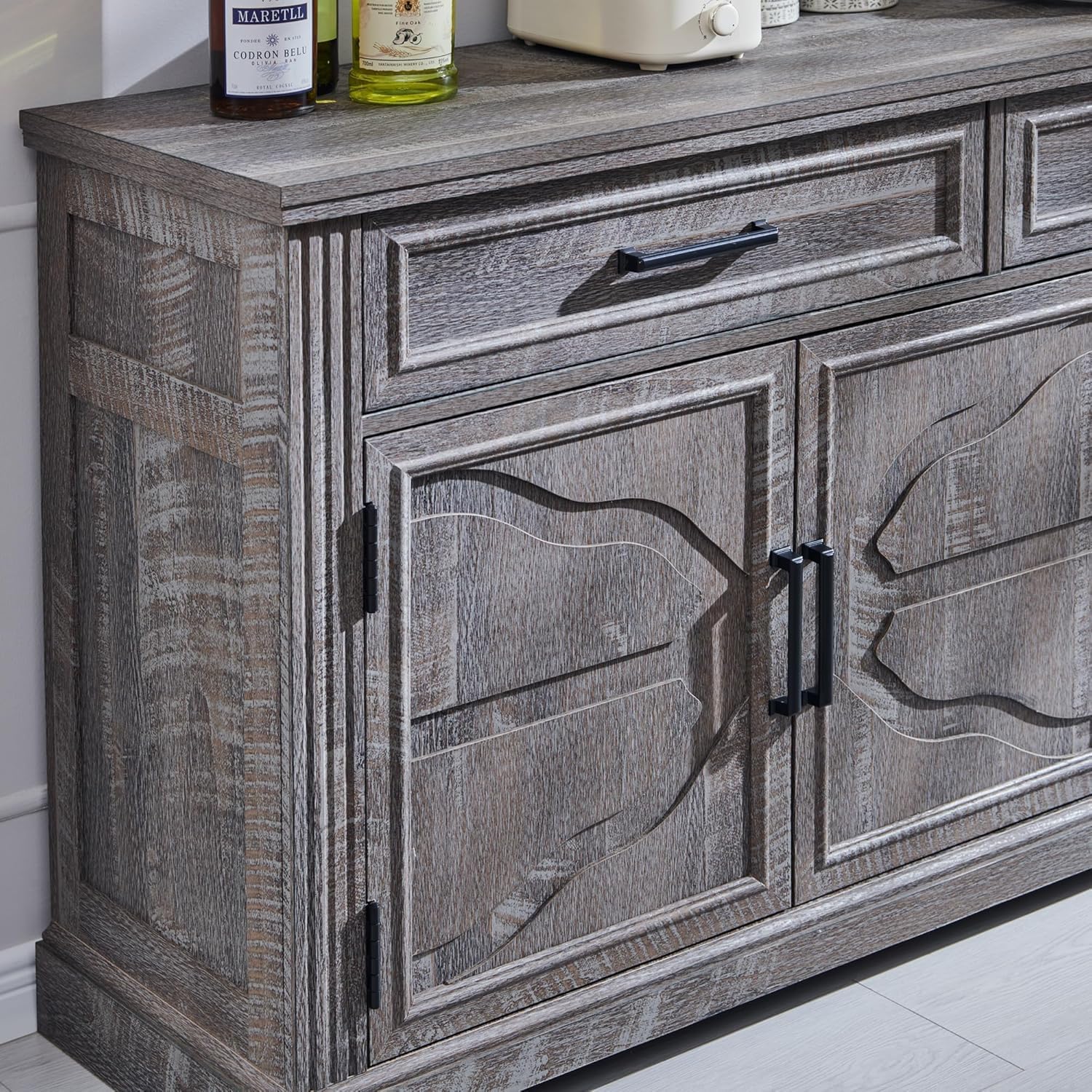Modern 55-Inch Dark Grey Buffet, Coffee, and Wine Bar Cabinet