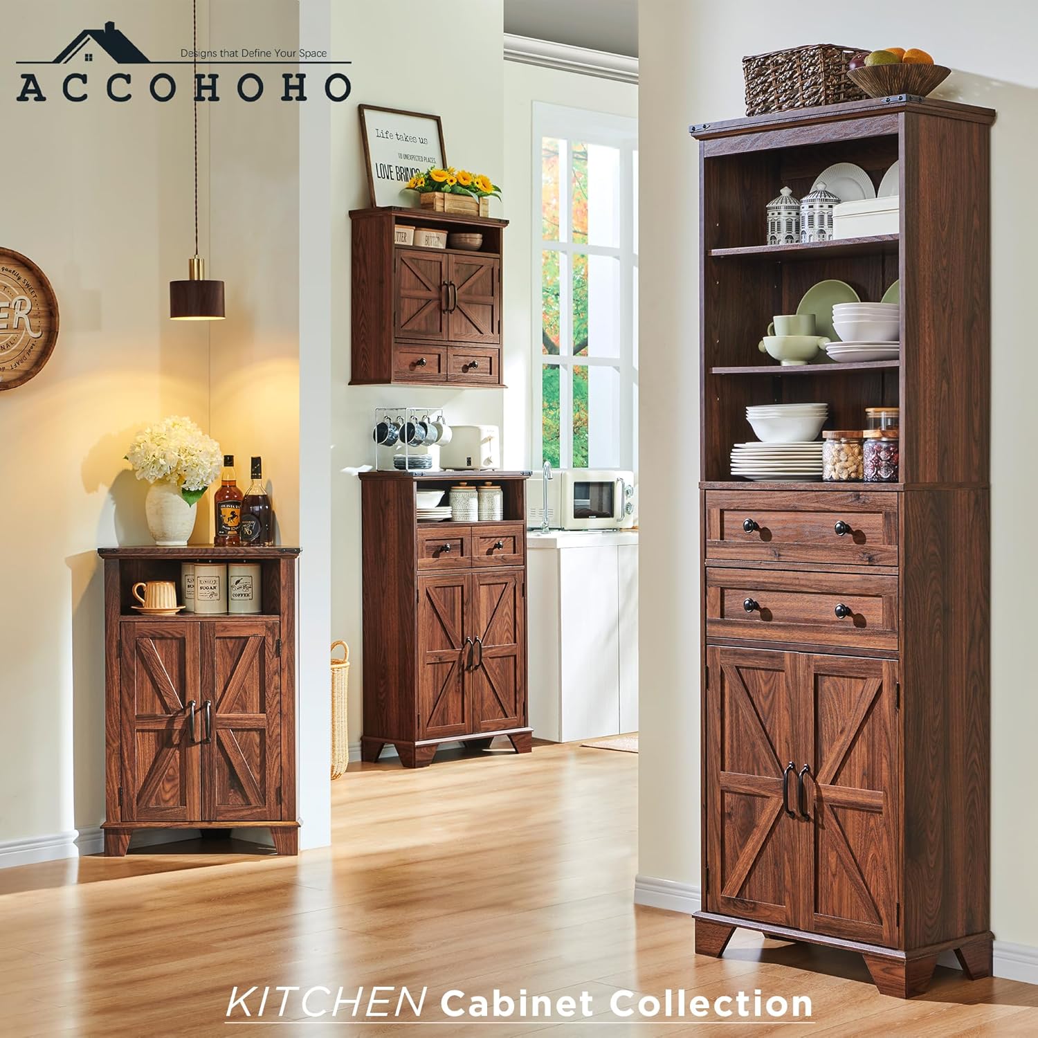 Farmhouse Corner Bathroom Cabinet with Barn Door and Adjustable Shelf