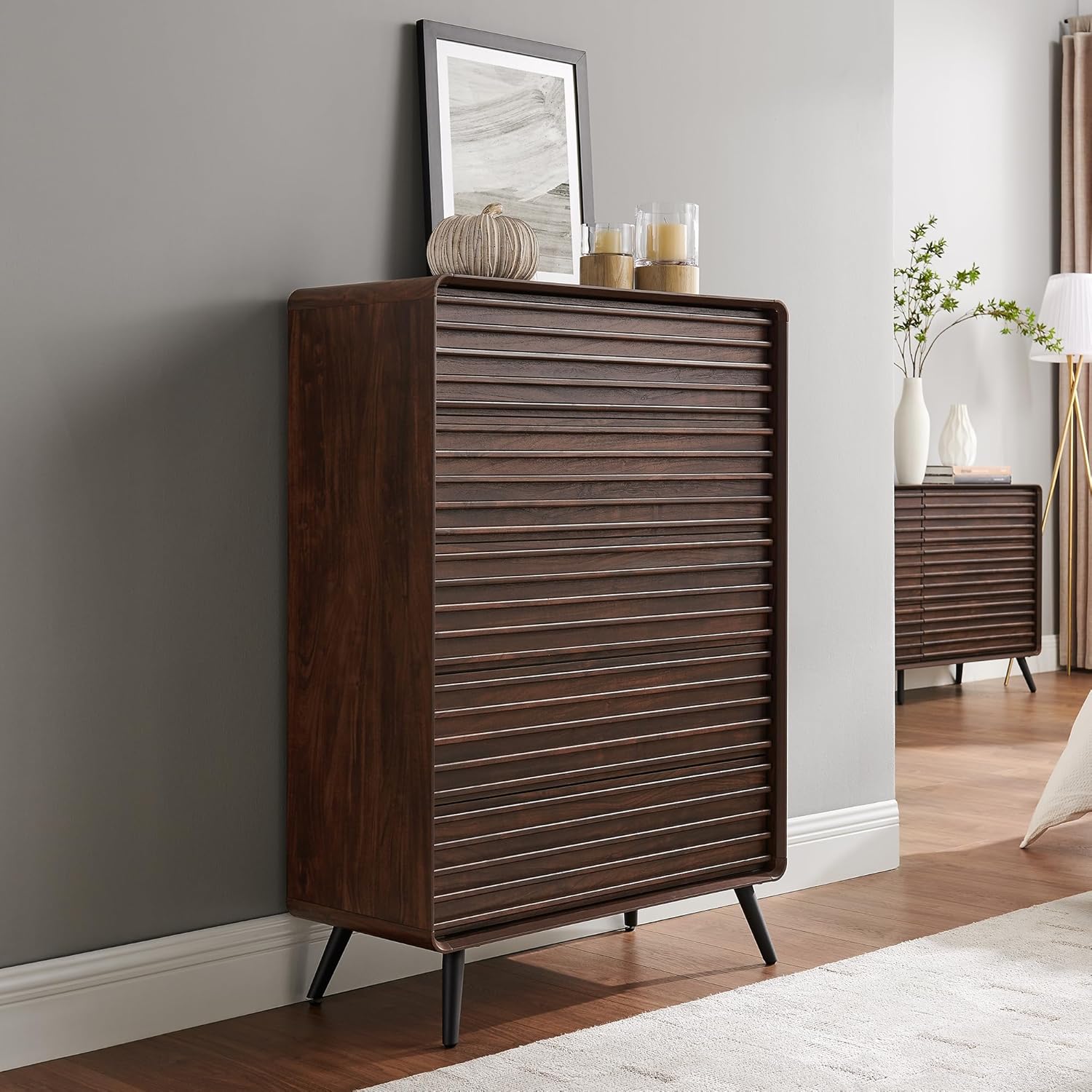 RedLemon Mid Century Modern 5 Drawer Dresser, Dark Walnut Finish