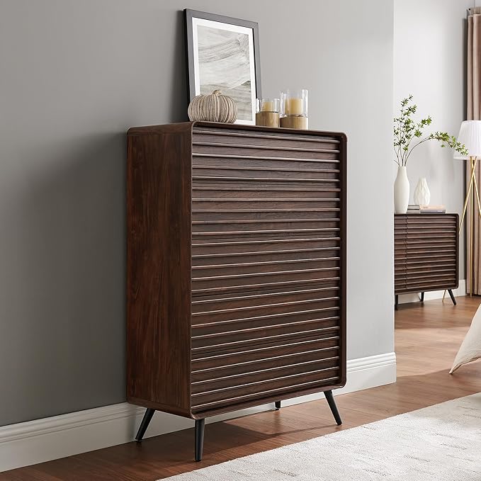 RedLemon Mid Century Modern 5 Drawer Dresser, Dark Walnut Finish