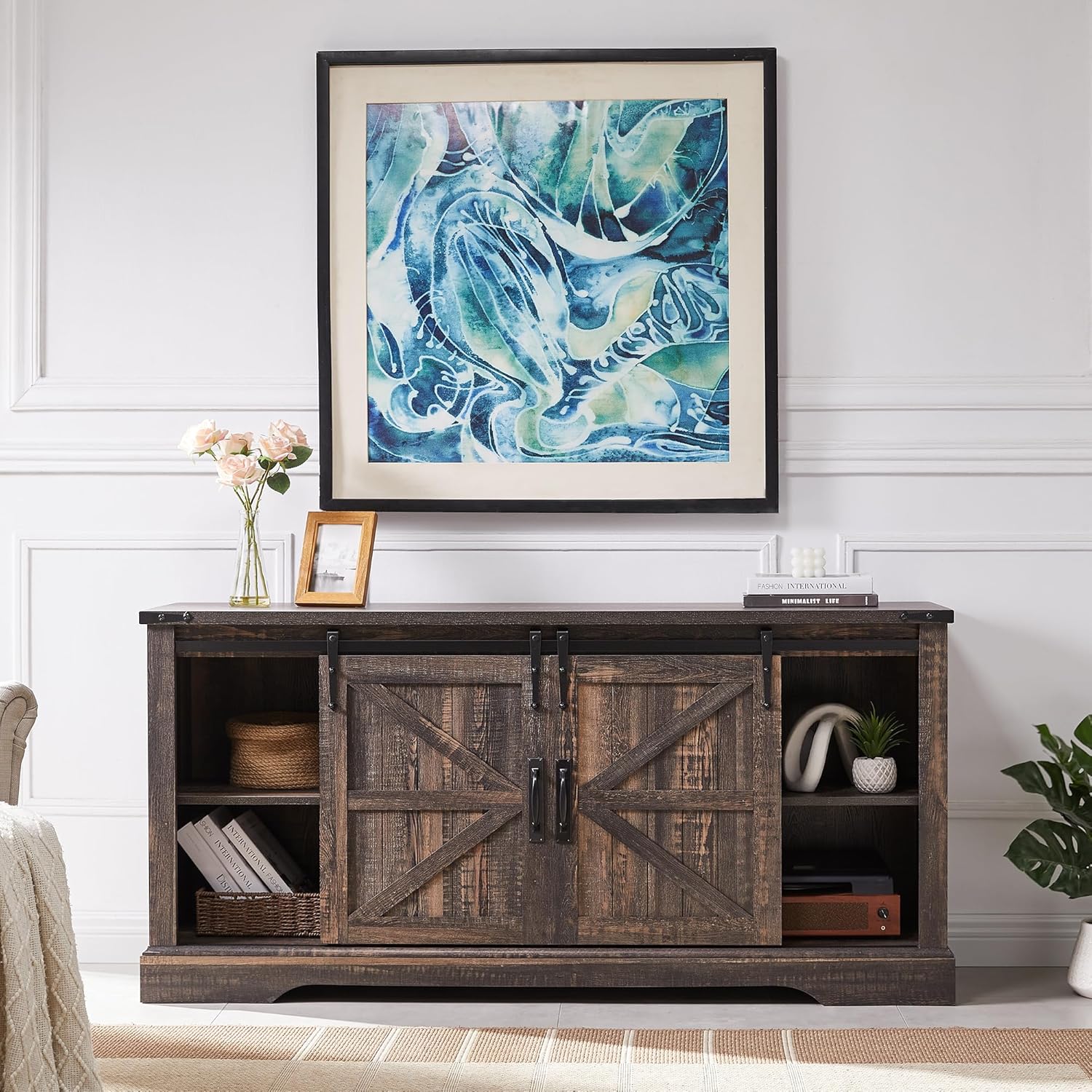 OKD Farmhouse TV Stand with Fireplace for TVs Up To 65 Inch
