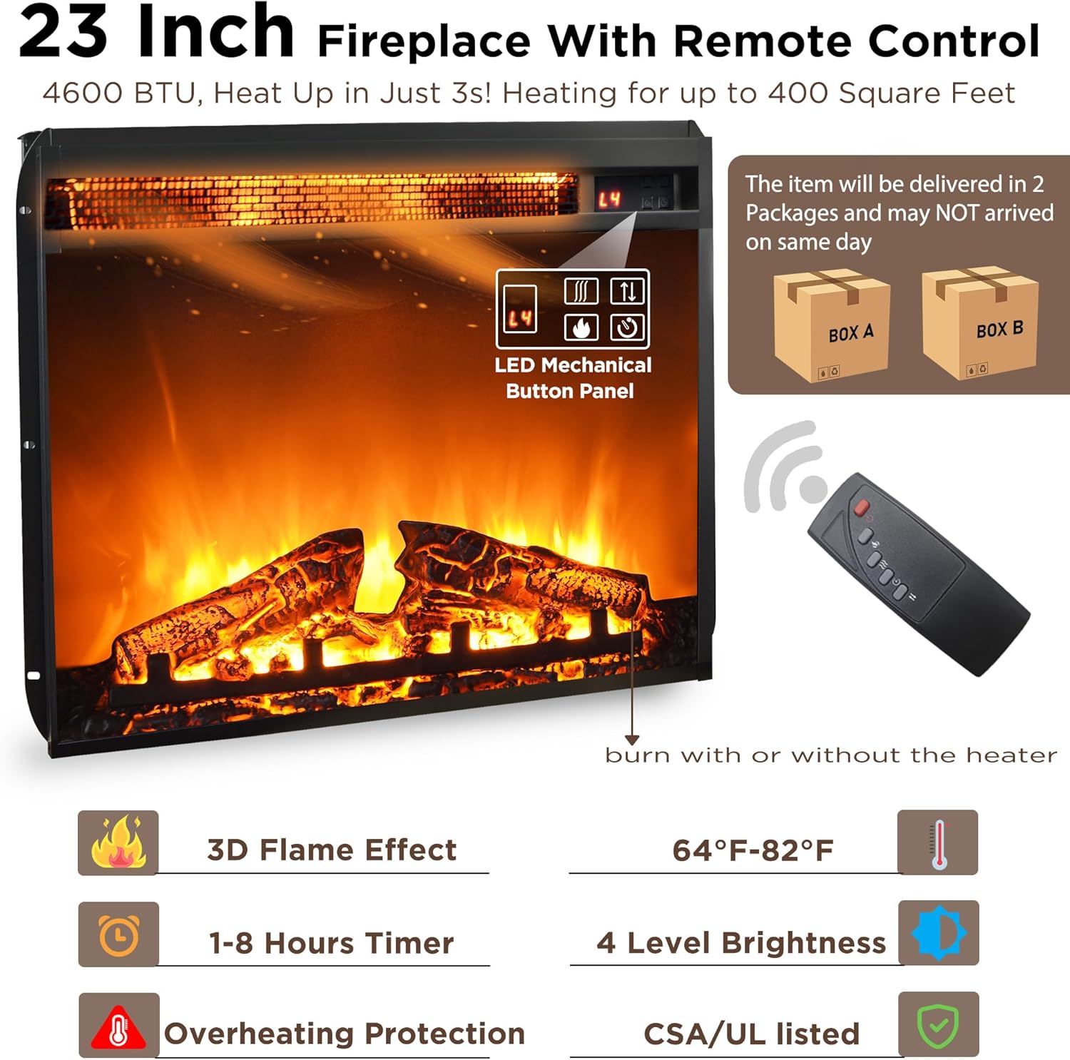 OKD Fireplace TV Stand for 65+ Inch TV, Farmhouse Style