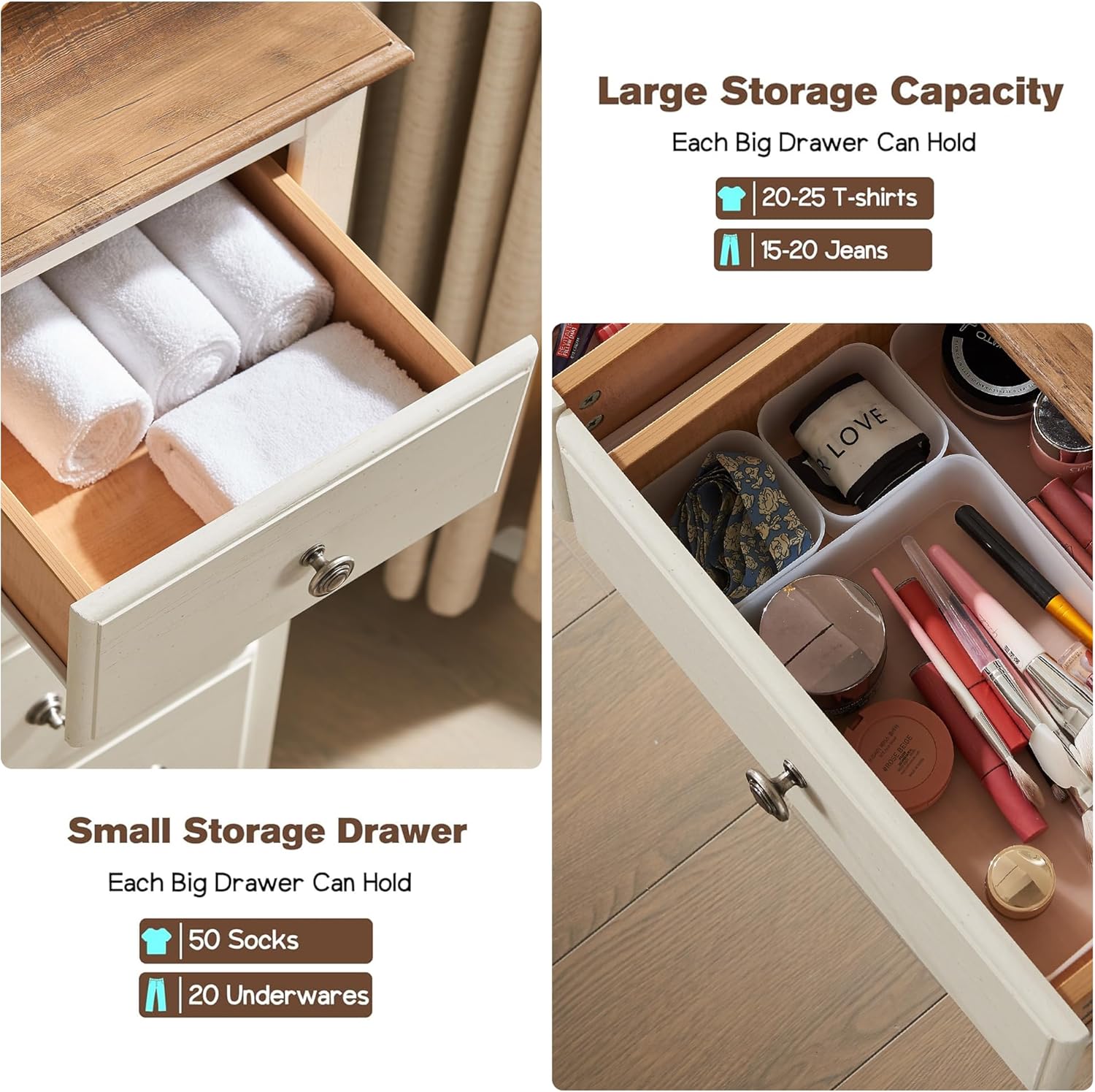 T4TREAM 7 Drawer Rustic Wood Dresser Chest for Bedroom, White