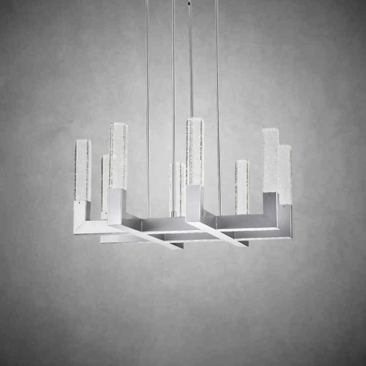 8 Light Square Crystal Dianyi LED Chandelier // Silver
